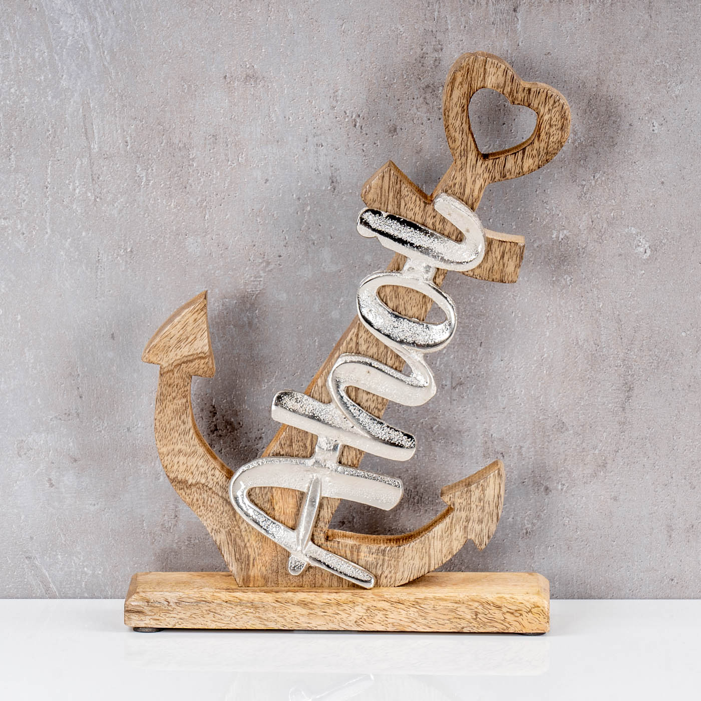 Anker Skulptur H28cm Silber Mango Holz Tischdeko Aufsteller Geschenk Maritim