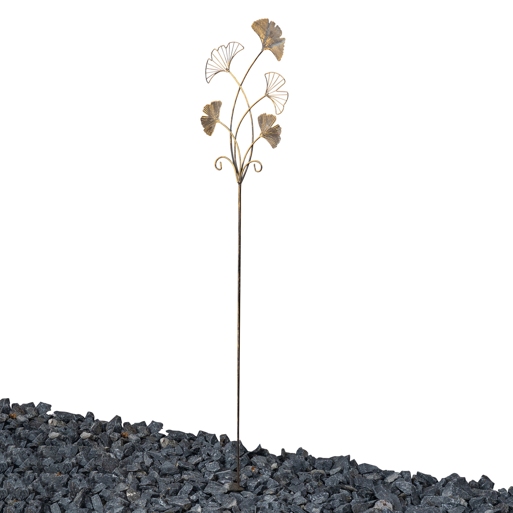 Gartenstecker Gingko H115cm Gold Antik Metall Metallstecker Gartendeko Stele