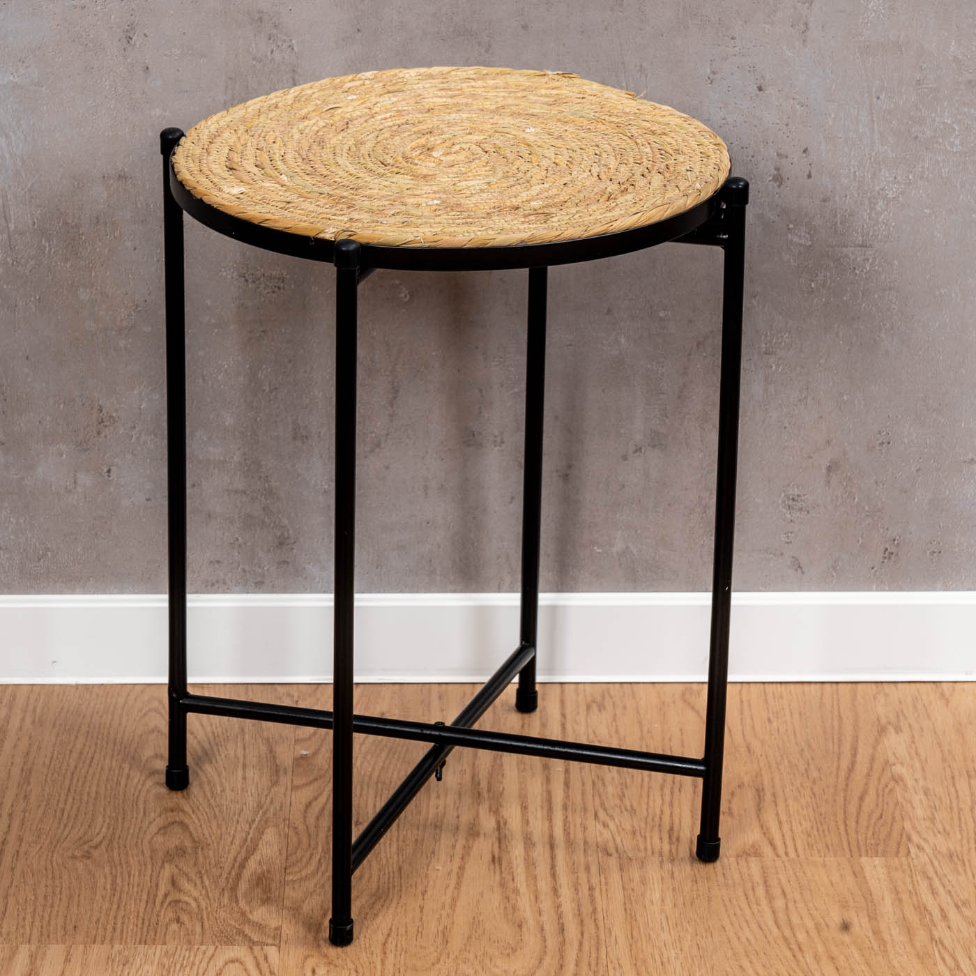 Beistelltisch H45cm Schilf Metall Schwarz Natur Ablage Couchtisch Sofatisch Deko