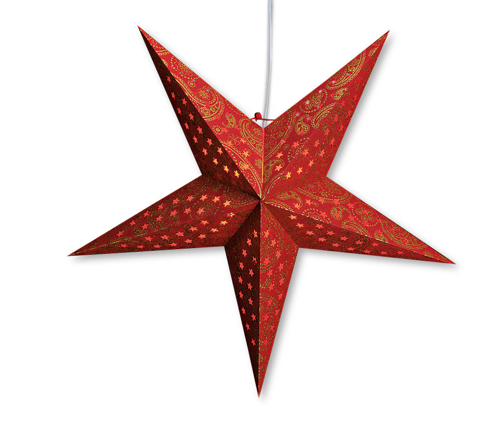 Leuchtstern 5 Zacken rot gold 60cm Papiertstern Weihnachten inkl Kabel