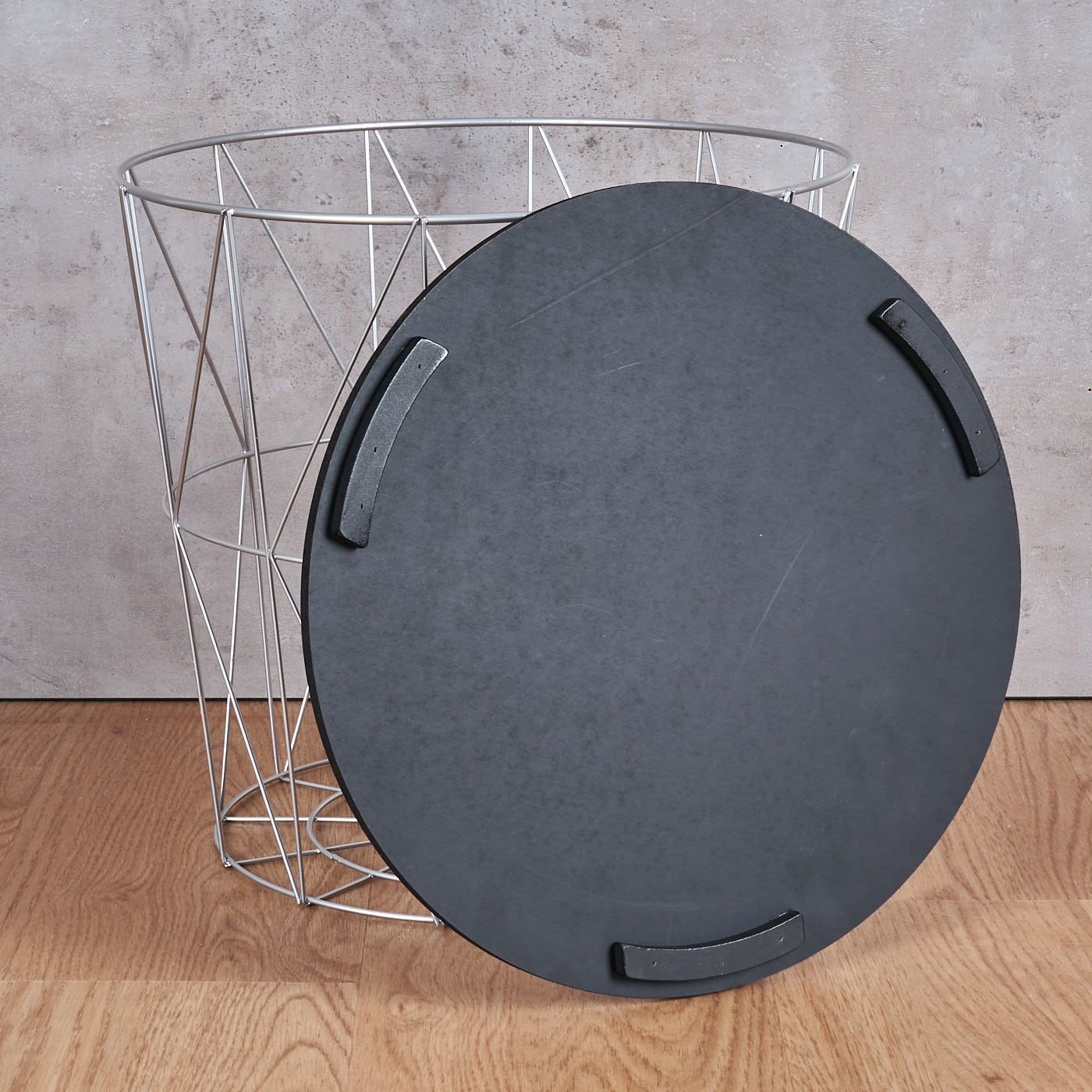 3er Set Beistelltisch Metall Metallkorb Drahtkorb Schwarz Silber Couchtisch Deckel Deko