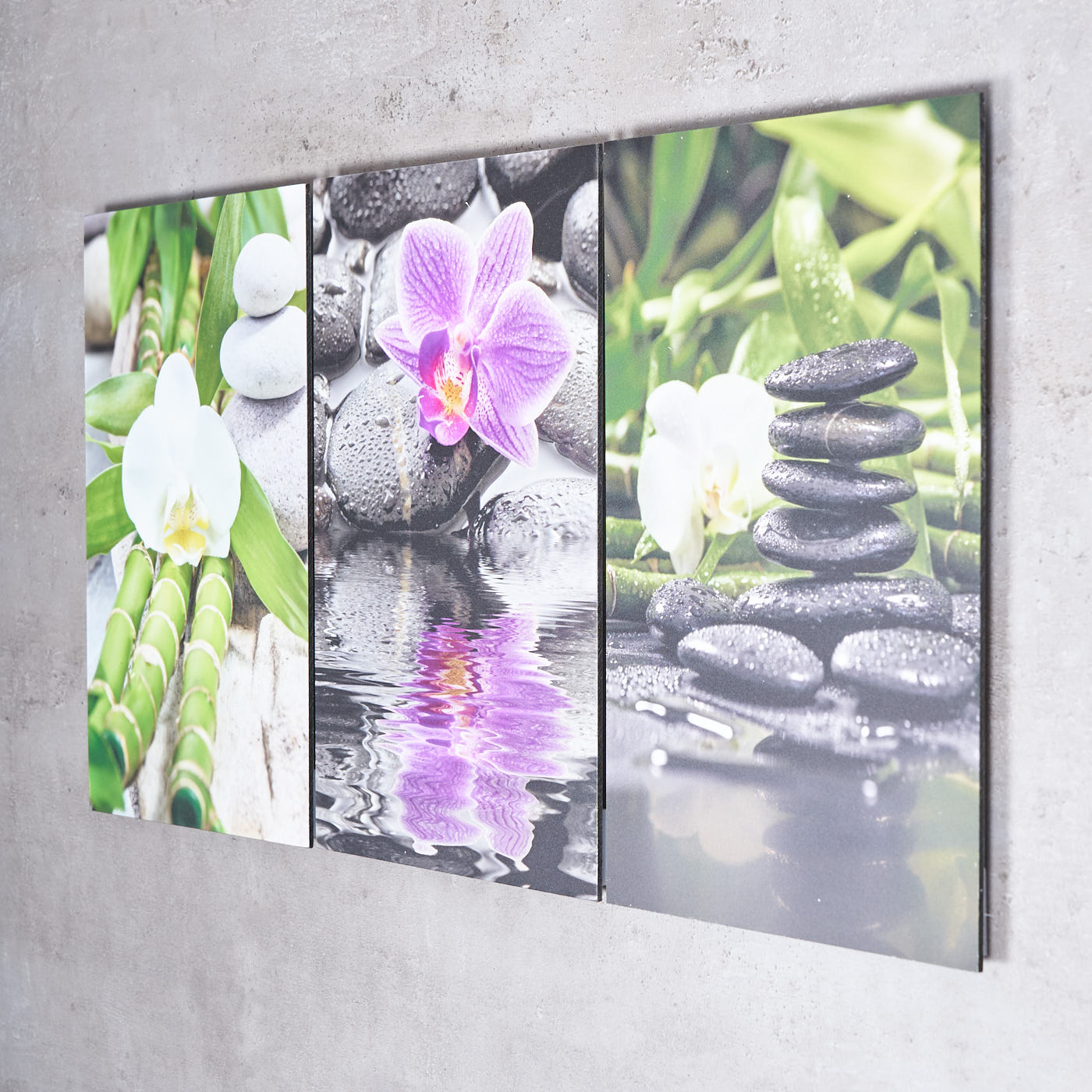 3er Set Wandbild je 20x30cm Aluminium Dibond Orchideen Wellness Deko Wanddeko