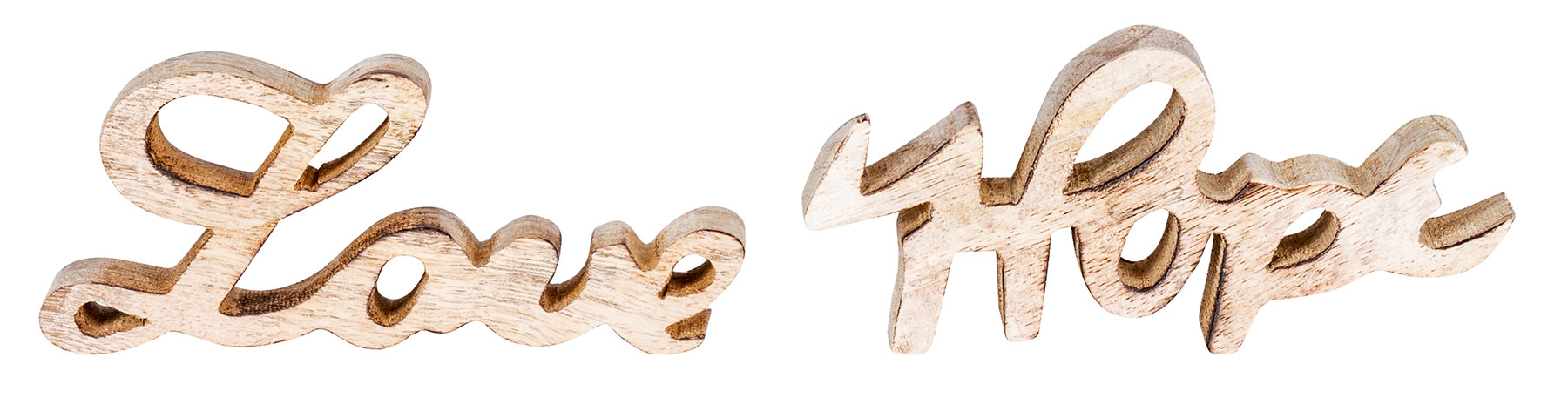 Schriftzug Set Love Hope BxH 14x7cm Braun Mango Holz Natur Deko Aufsteller Liebe