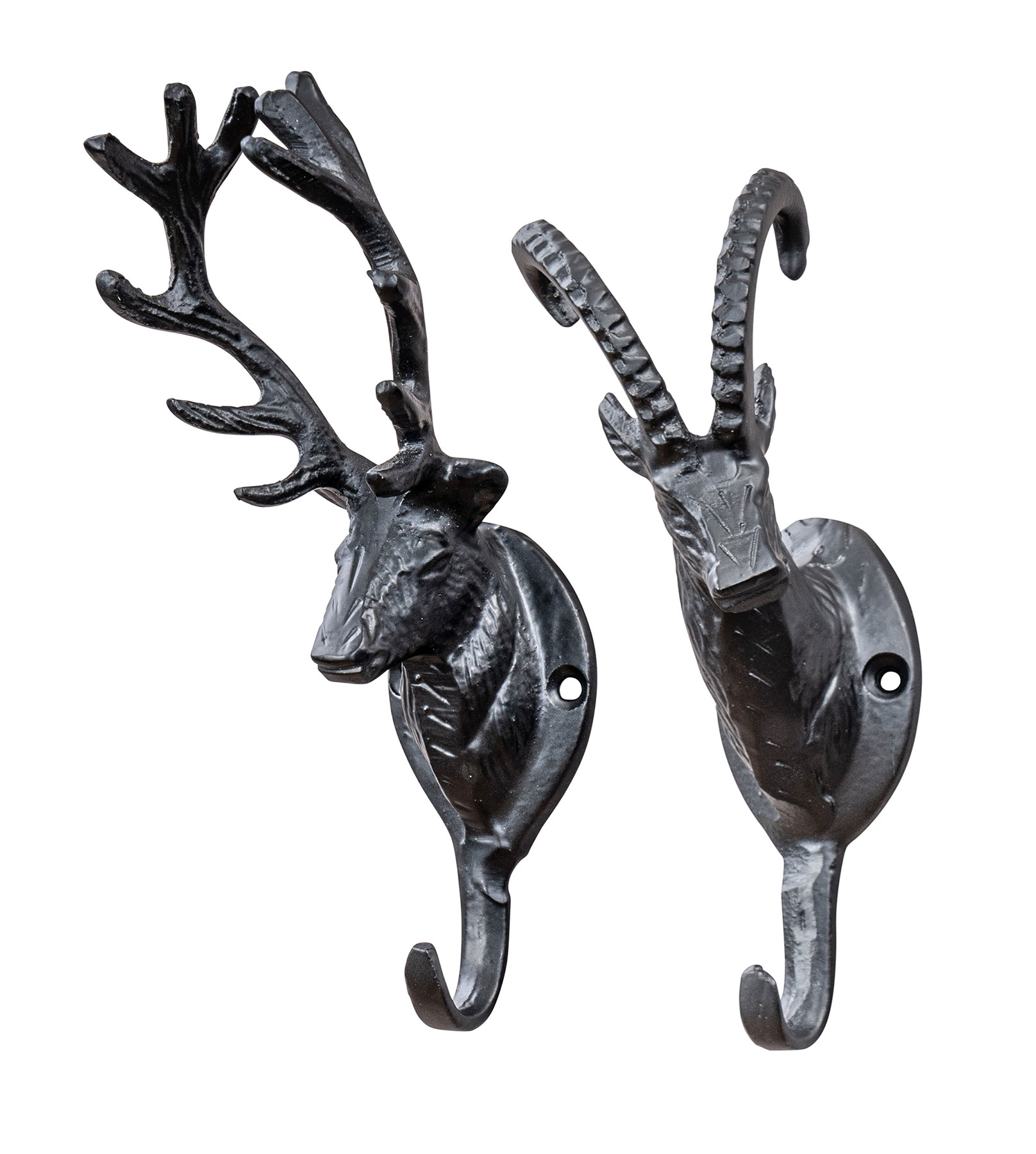 2er Set Kleiderhaken Hirsch Schwarz Eisen Garderobe Deko Wandhaken Wandgarderobe