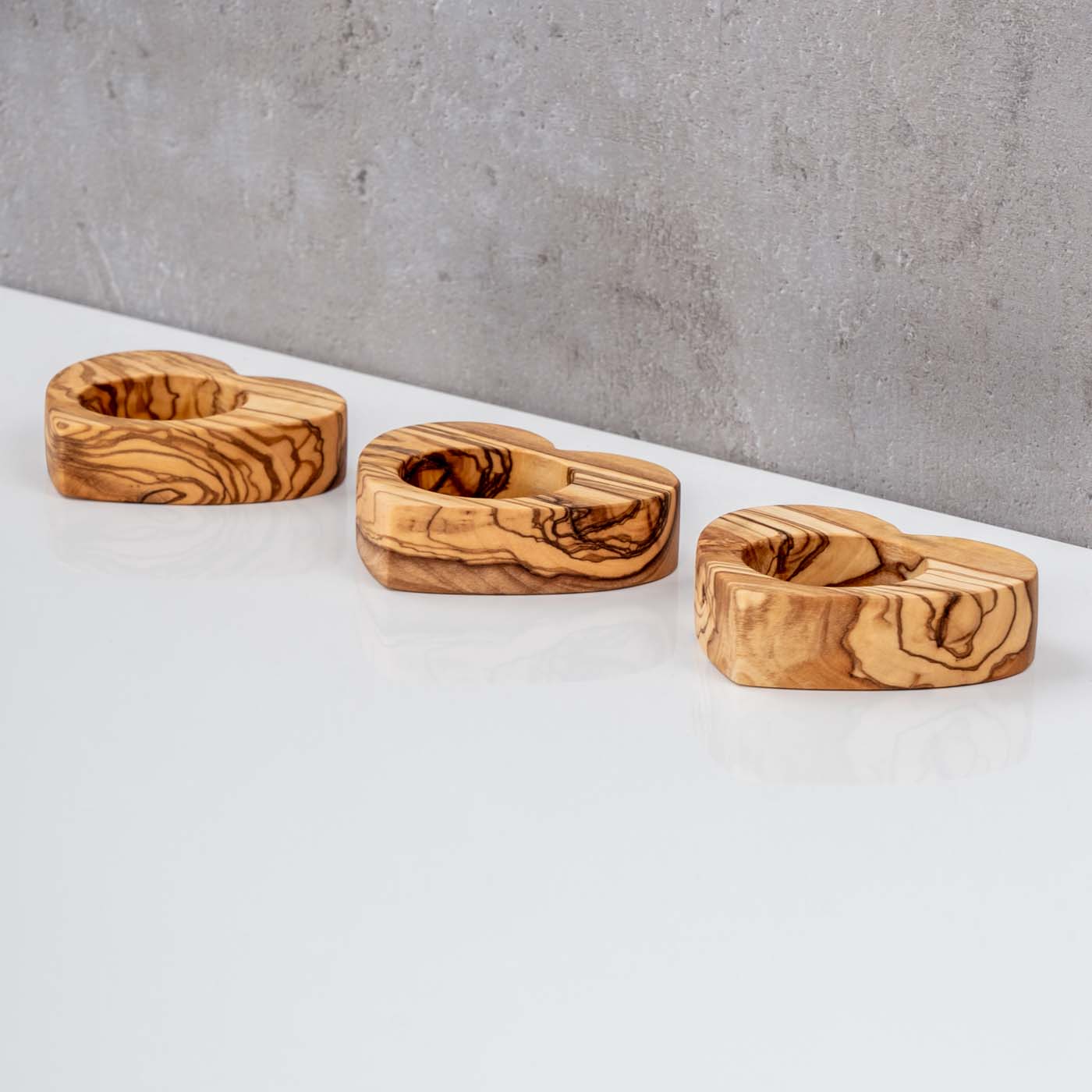 3er Set Teelichthalter Olivenholz Herz Natur Kerzenhalter Holz Tischdeko Unikat