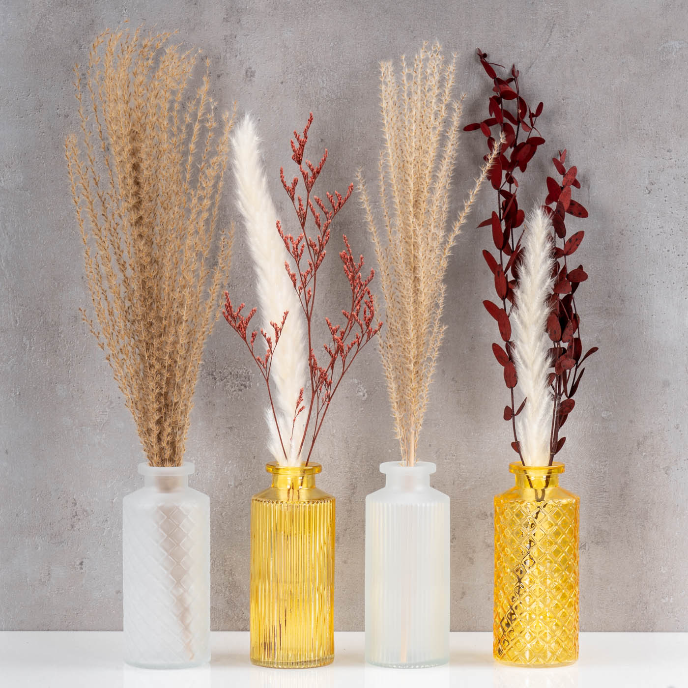 4er Set Vase Gelb H14cm Glas Blumenvase Tischdeko Frühling Blumendeko Glasvase