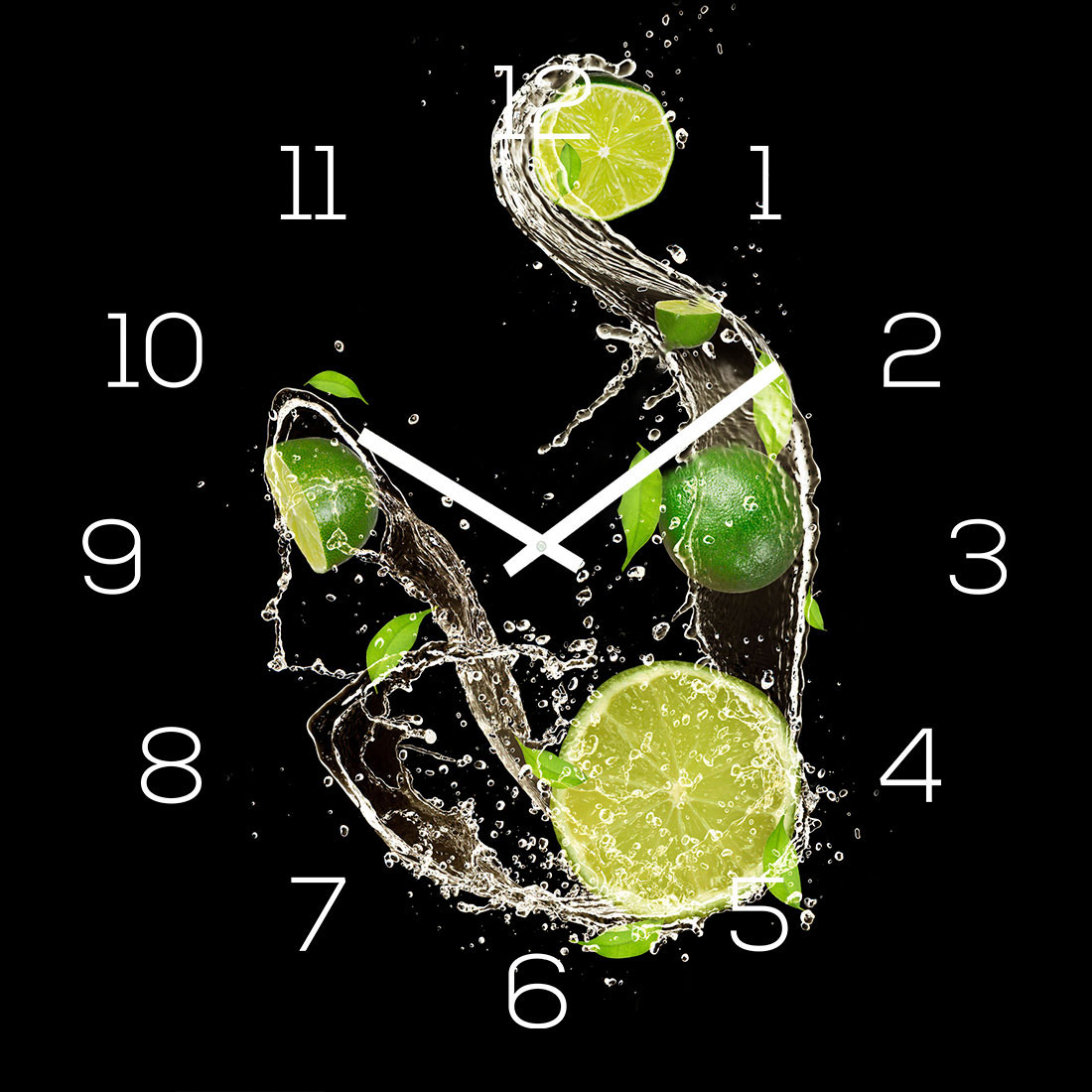 Wanduhr Alu-Dibond 30x30cm Uhr Alubild Limette Frucht Cocktail Bar Küchenuhr