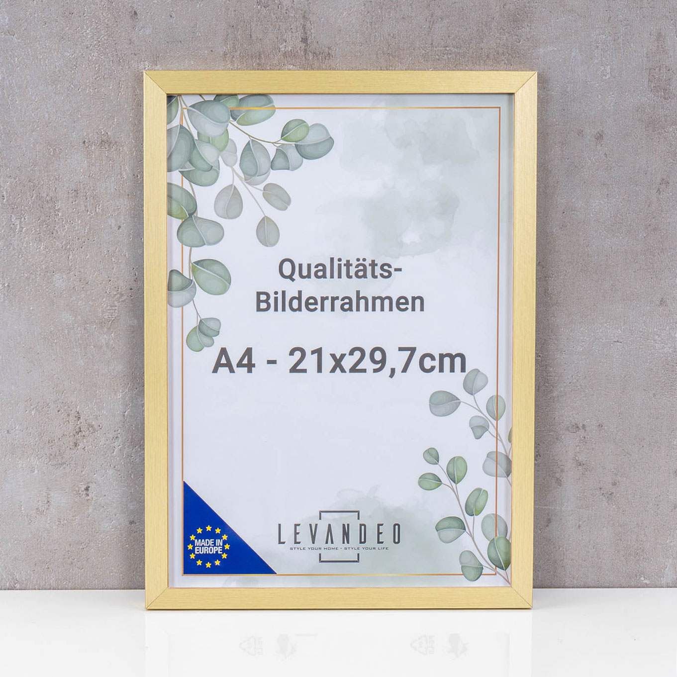 Bilderrahmen Gold 21x29,7 Made in EU Fotorahmen A4 Poster Urkunde Zeugnis Aufsteller