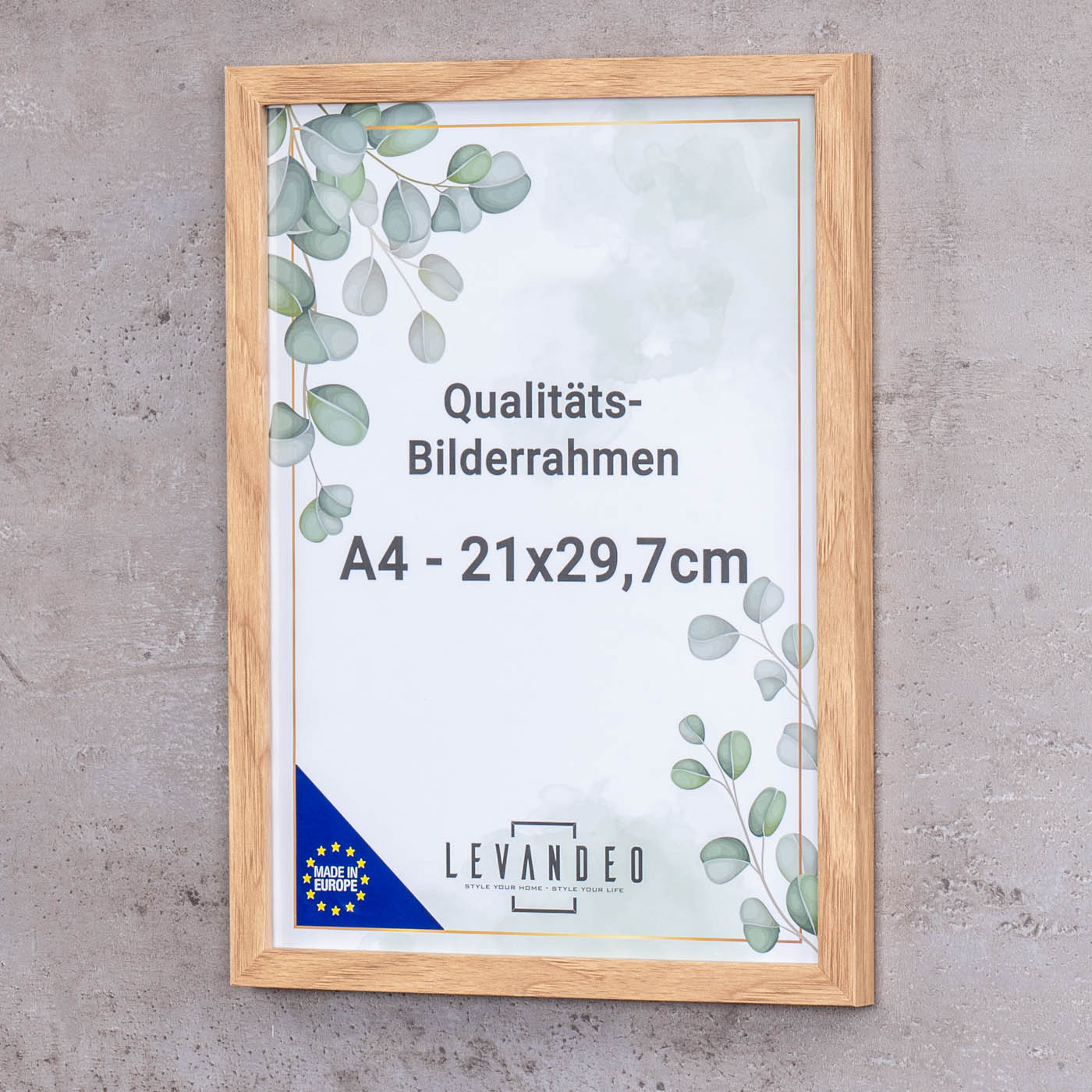 2er Set A4 Bilderrahmen Natur Eiche Optik Made in EU Zertifikatsrahmen Fotorahmen