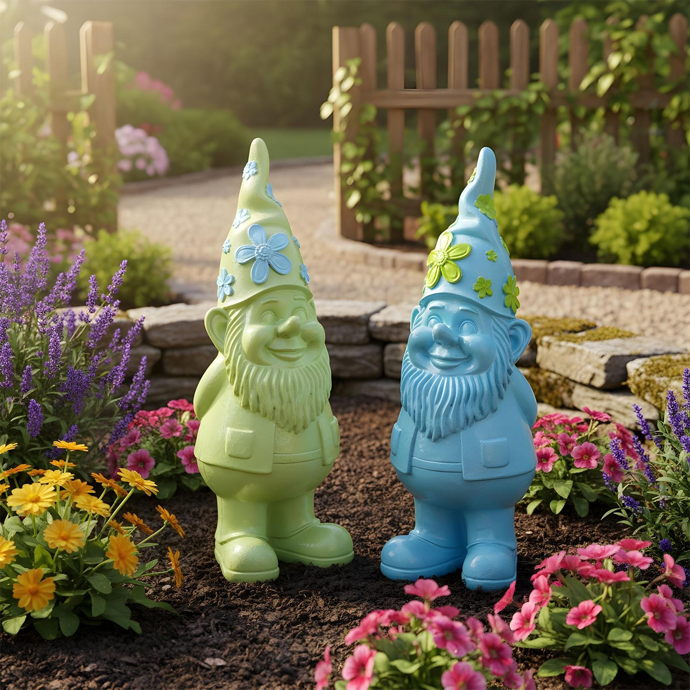 2er Set Gartenzwerg H27cm Deko Figuren Wichtel Kunstharz Gartendeko Tischdeko