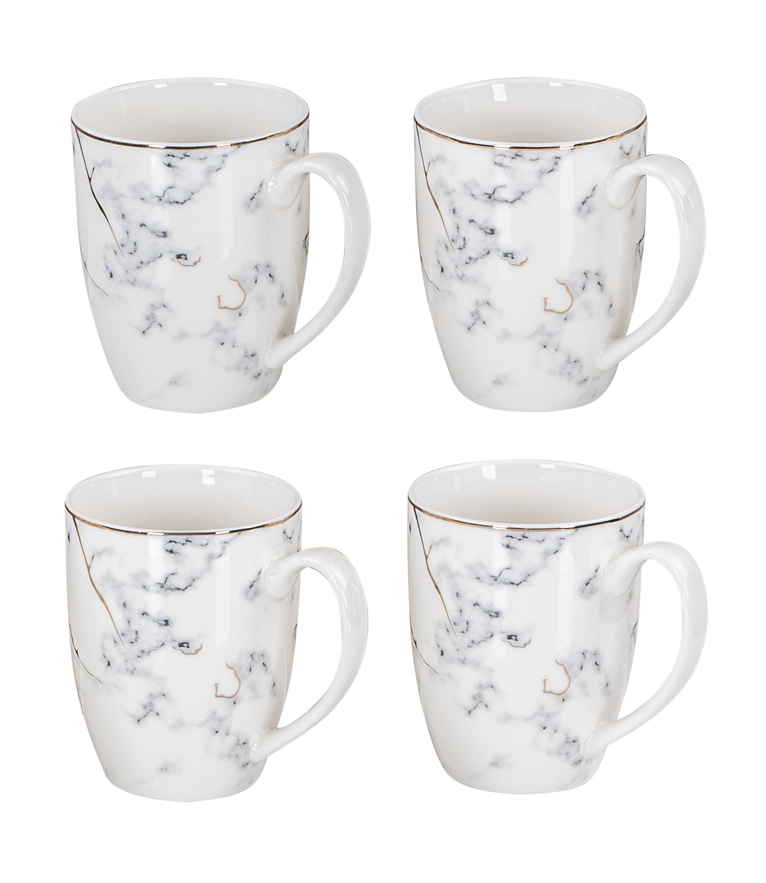 4er Set Tassen Marmor Optik 300ml Weiß Gold Porzellan Kaffeetasse Becher Design