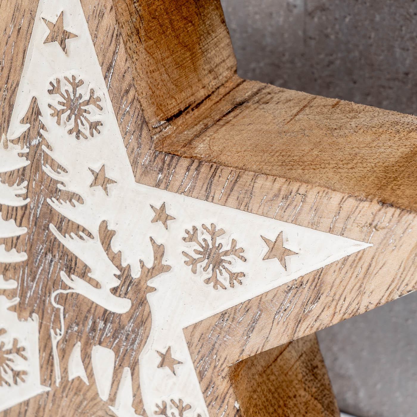 Deko-Stern Holz 14cm Natur Weiß Mango Deko Tischdeko Mangoholz Holzdeko Winter