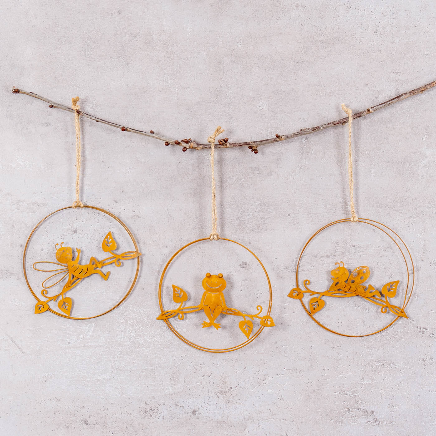 3er Set Gartendeko Biene Frosch Dekohänger Gartenschild Rostdeko zum Hängen Deko