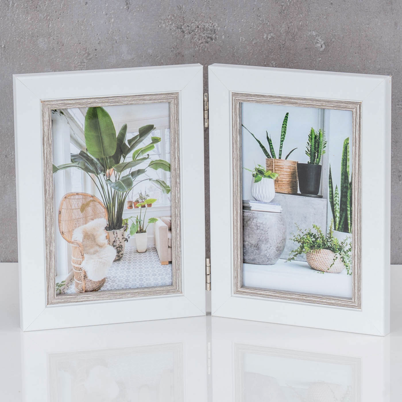 Fotoaufsteller 2 Fotos 10x15 Weiß Eiche gekälkt MDF Holz Bilderrahmen Fotogeschenk