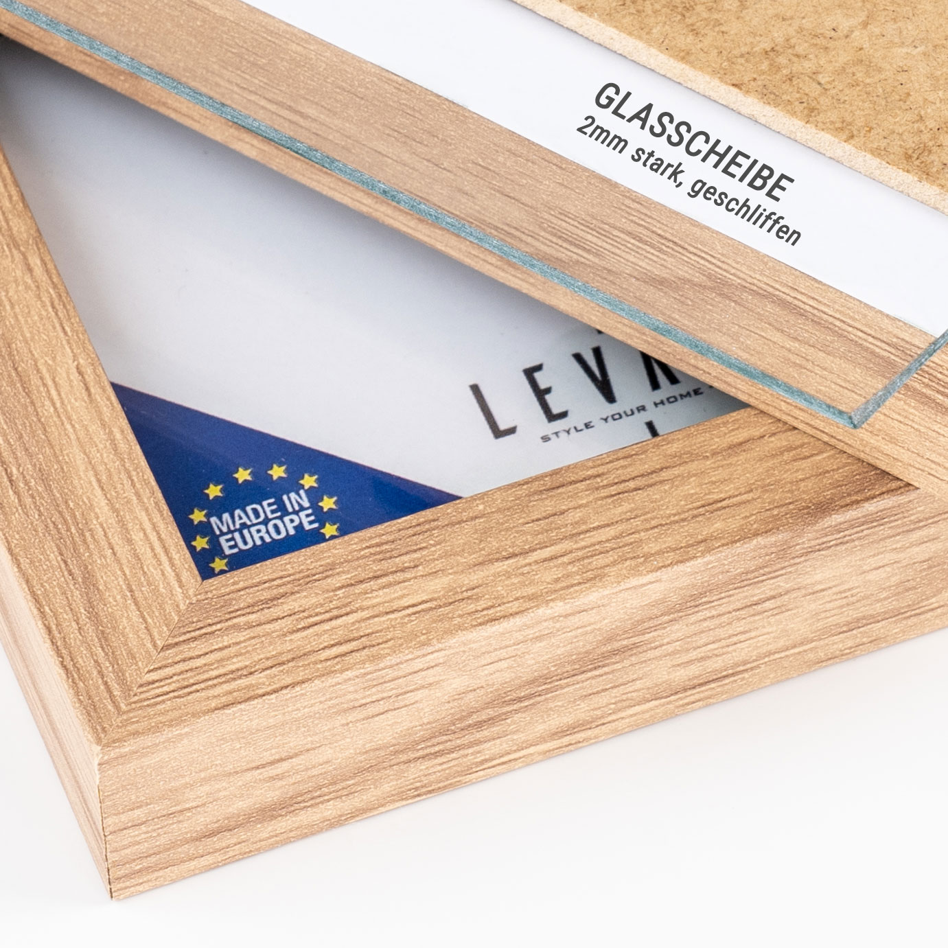 10er Set Portrait Bilderrahmen Made in EU 10x15 Eiche Optik Glasscheibe Fotorahmen