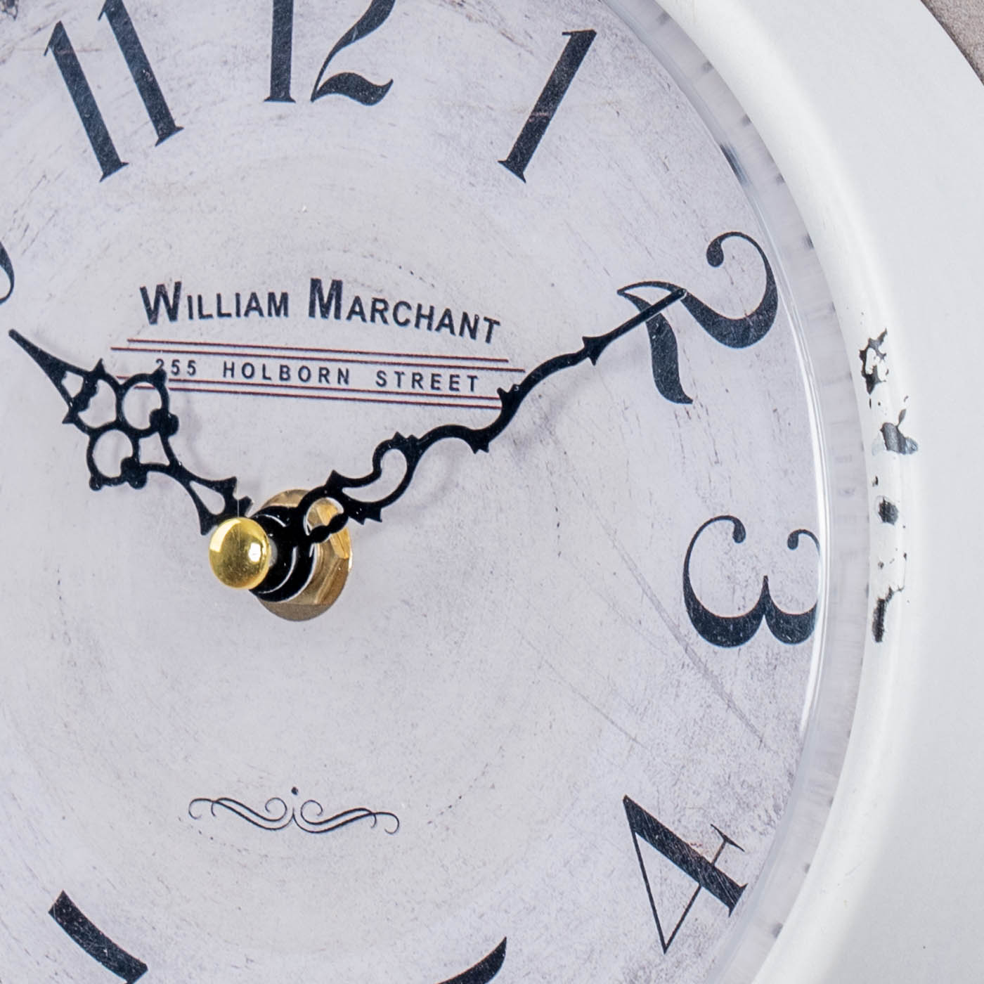 Wanduhr Antik Weiß H24cm William Marchant Metall Uhr Shabby Chic Vintage Retro