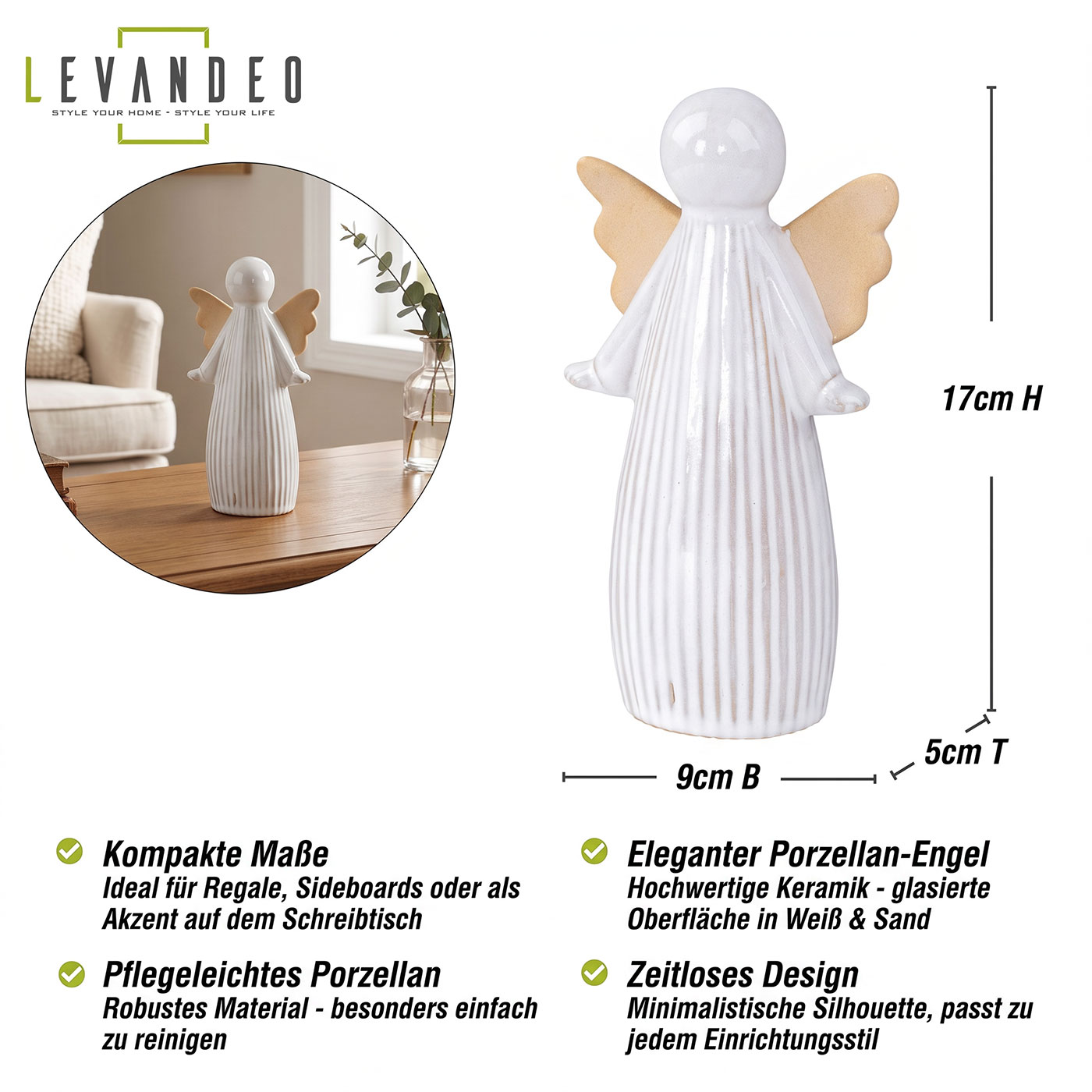 Deko Engelfigur H17cm Porzellan Weiß Schutzengel Weihnachtsdeko Tisch Aufsteller