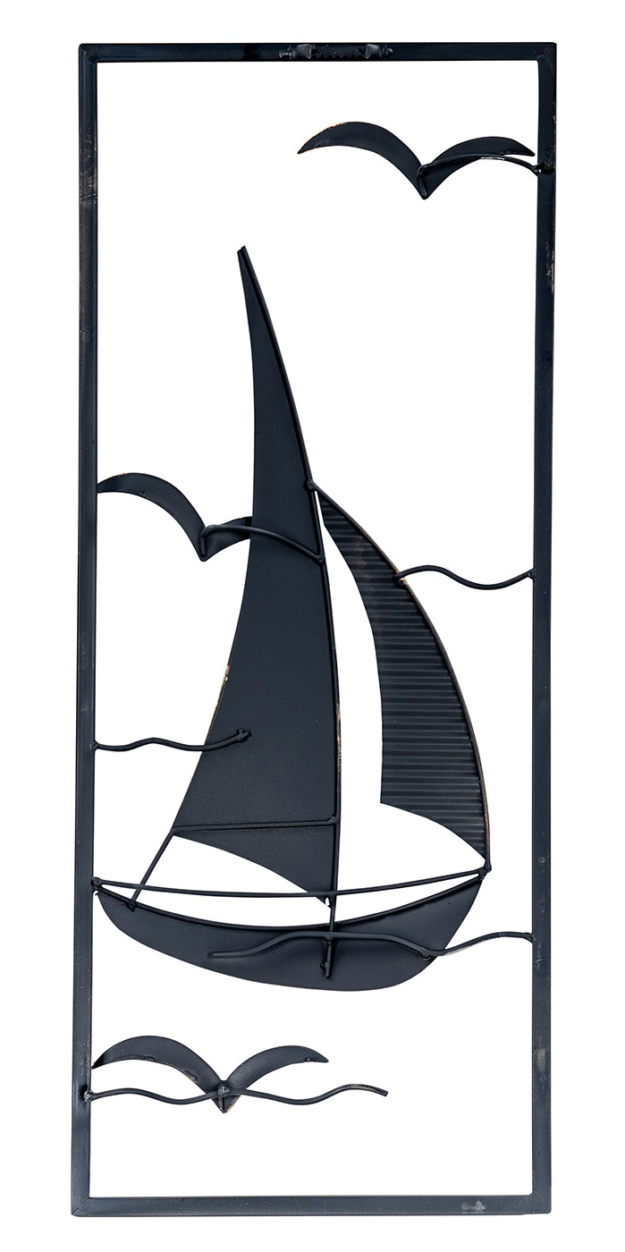 Metallbild 30x60cm Segelboot Wandbild Blau Grau Weiß Maritim Wanddeko Metalldeko