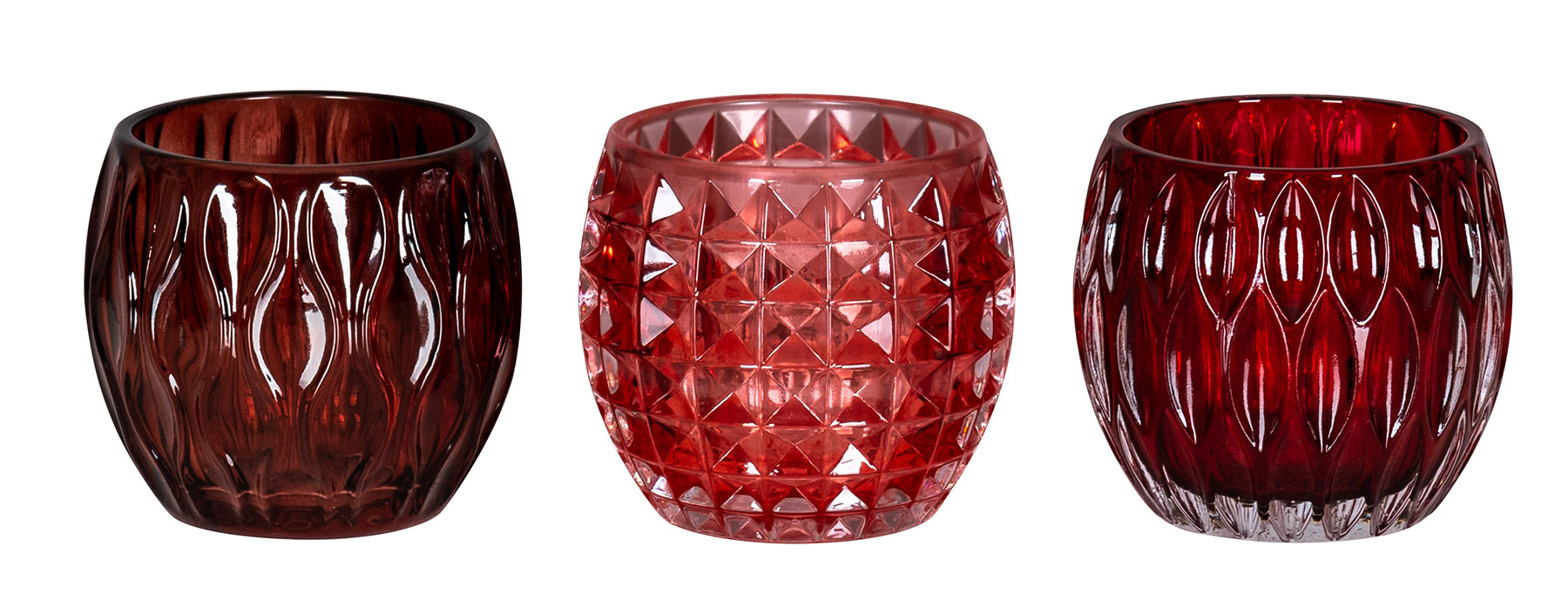 3er Set Windlichter 10x8,5cm Rot Glas Deko Teelichthalter Kerze Tischdeko Retro