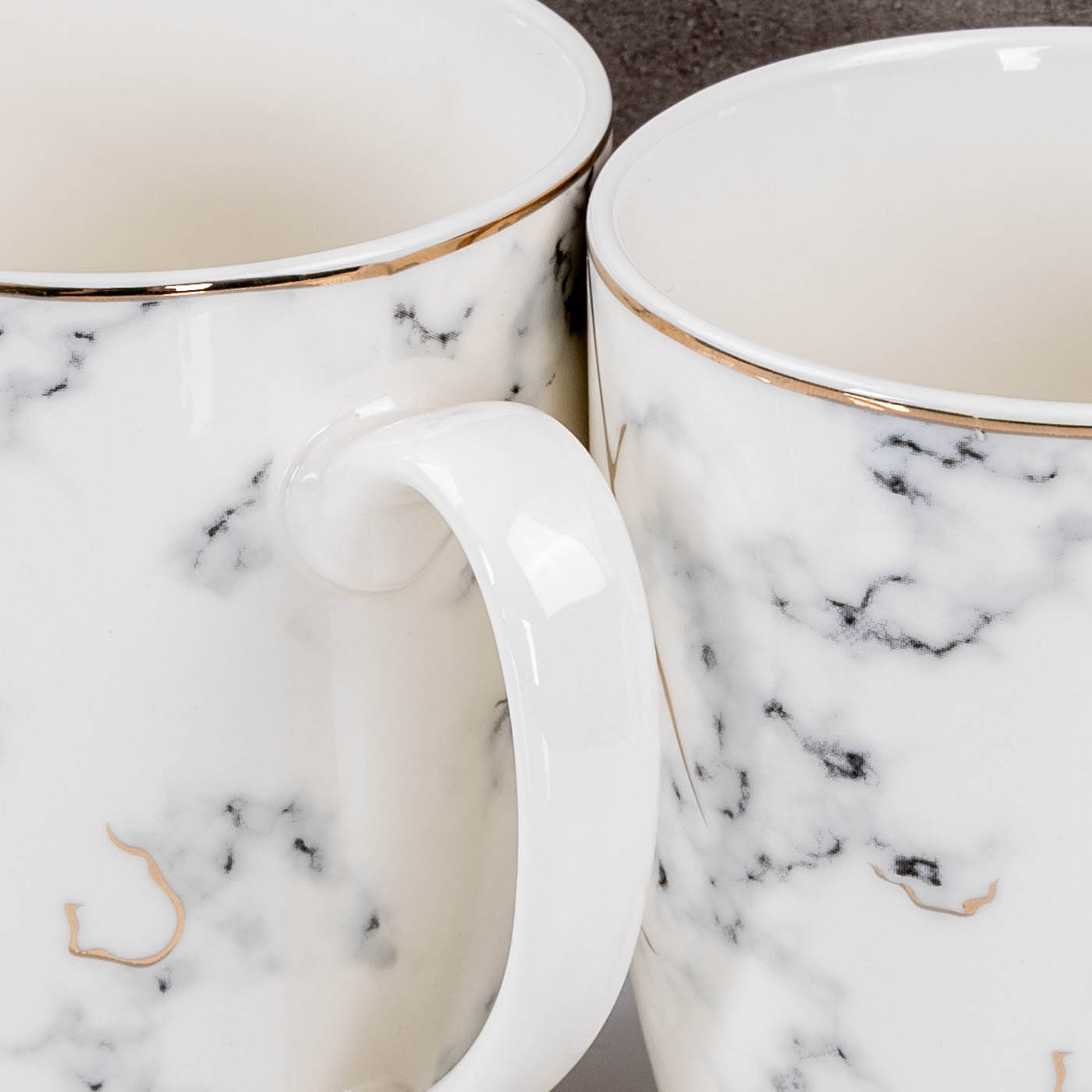 4er Set Tassen Marmor Optik 300ml Weiß Gold Porzellan Kaffeetasse Becher Design