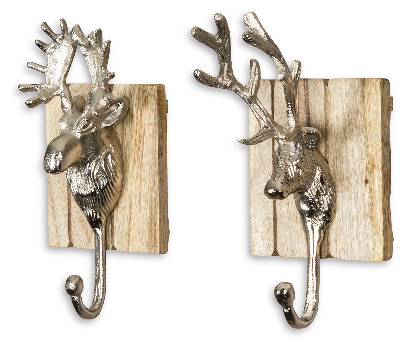 2er Set Wandhaken Hirsch 23x12 Edel-Holz Metall Garderobe Deko Wandgarderobe