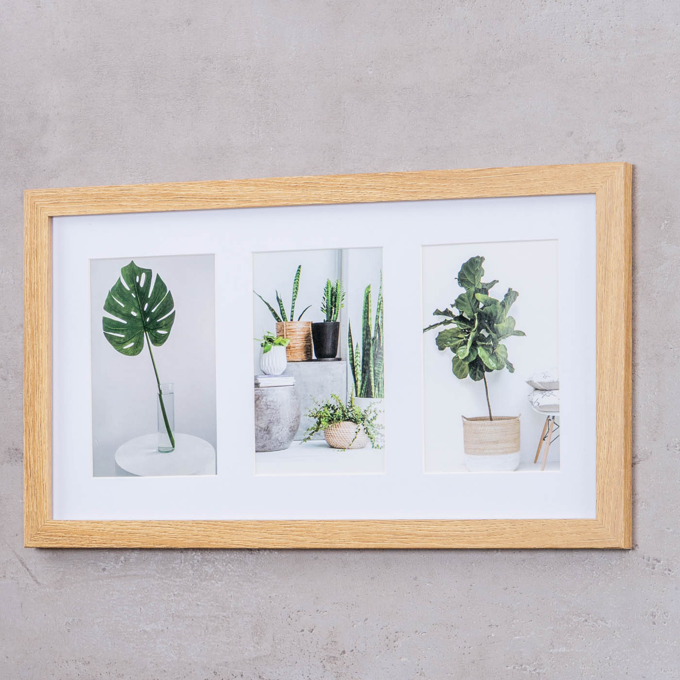Bilderrahmen Collage 3 Fotos 10x15cm Eiche Optik MDF Passepartout Glasscheibe