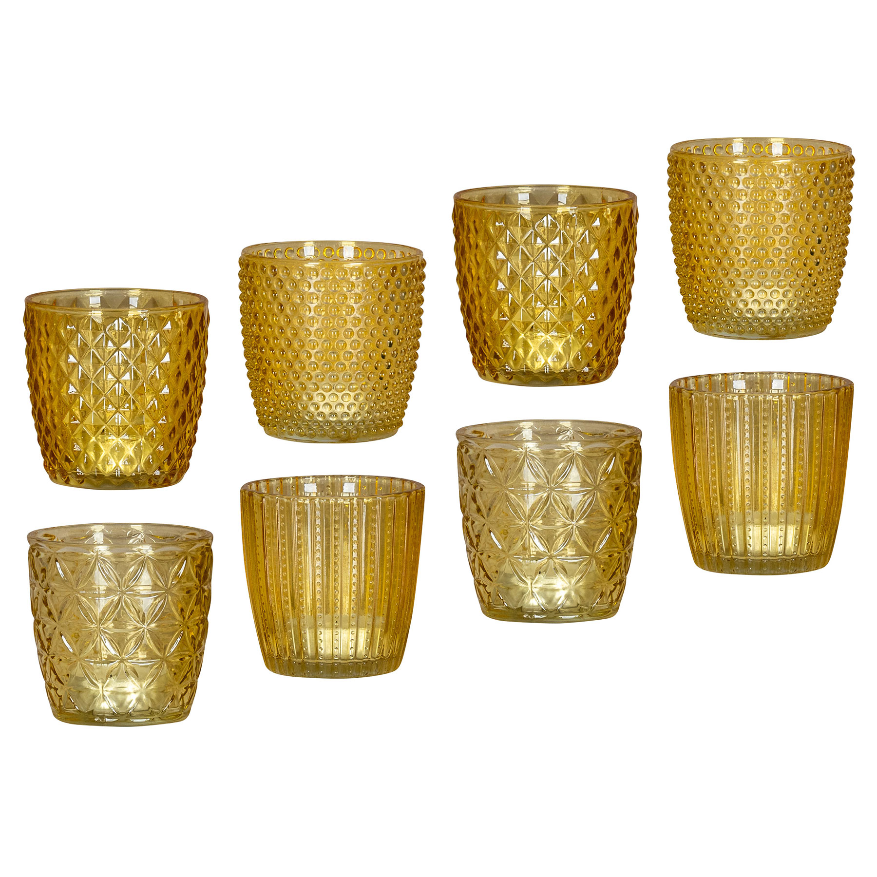 8er Set Windlicht H7,5cm Glas Gelb Teelichthalter Tischdeko Kerzen Retro Deko