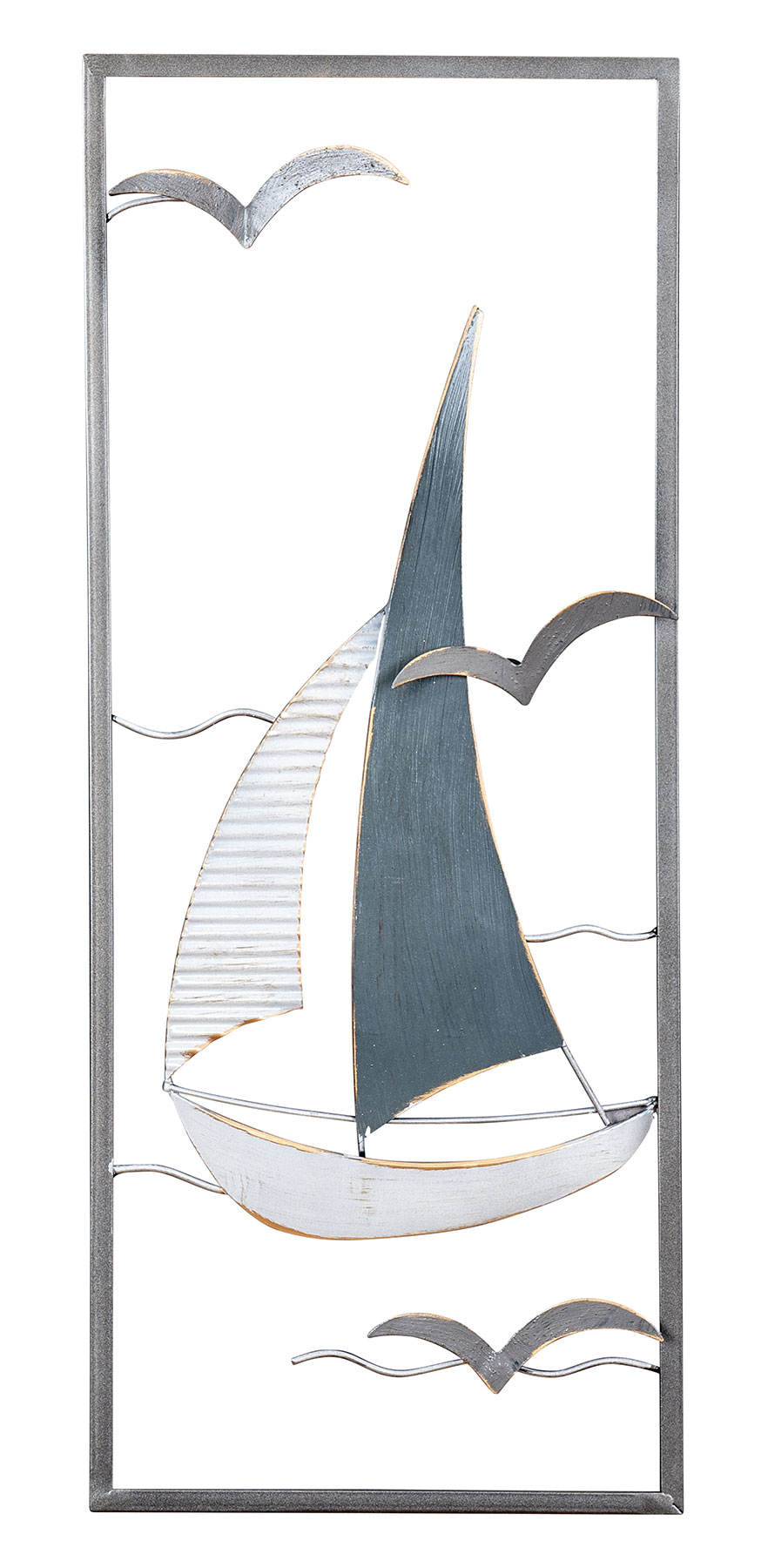 Metallbild 60x30cm Segelboot Wandbild Blau Grau Weiß Maritim Wanddeko Metalldeko