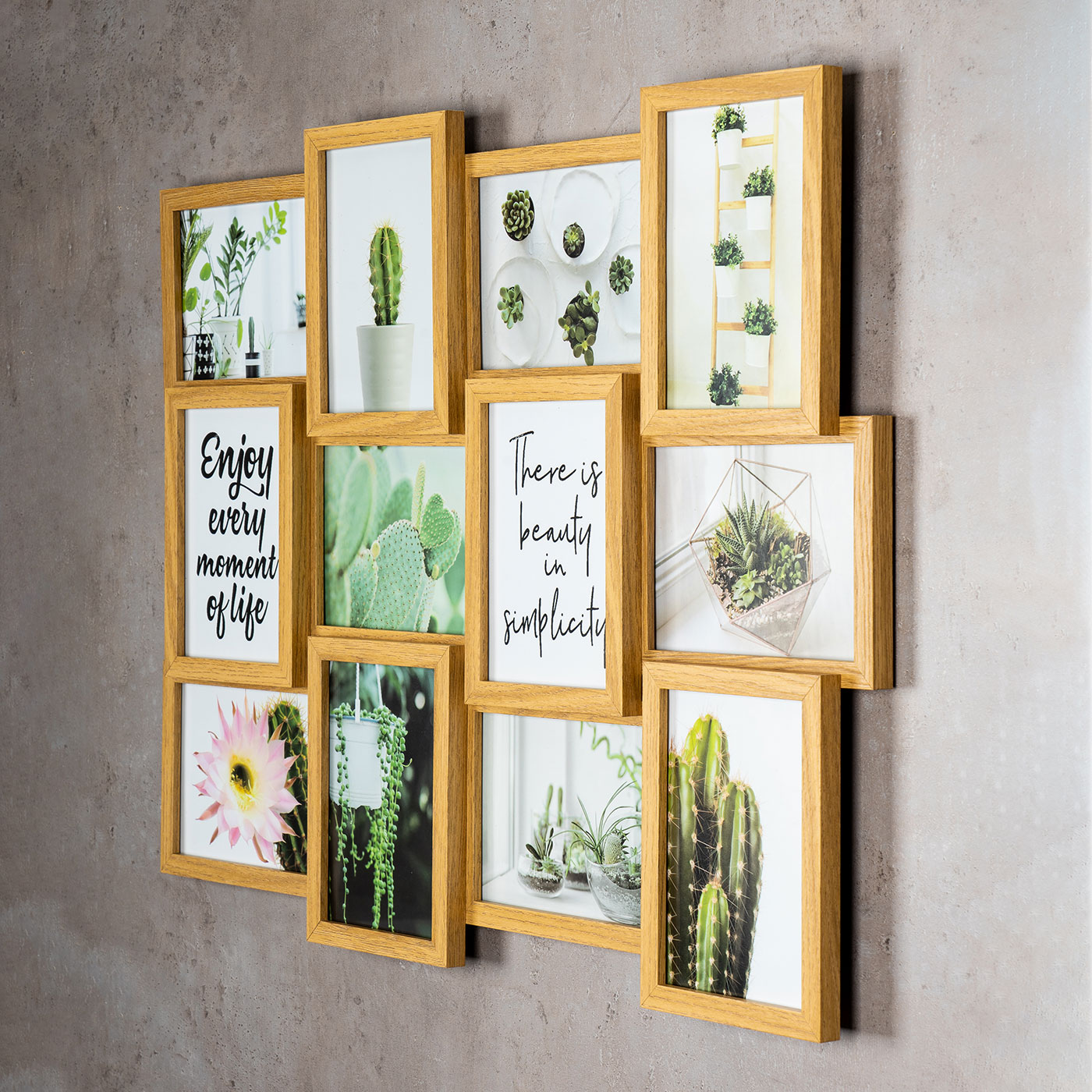levandeo Bilderrahmen Collage 51x68cm 12 Fotos 13x18 Eiche MDF Holz Glasscheiben