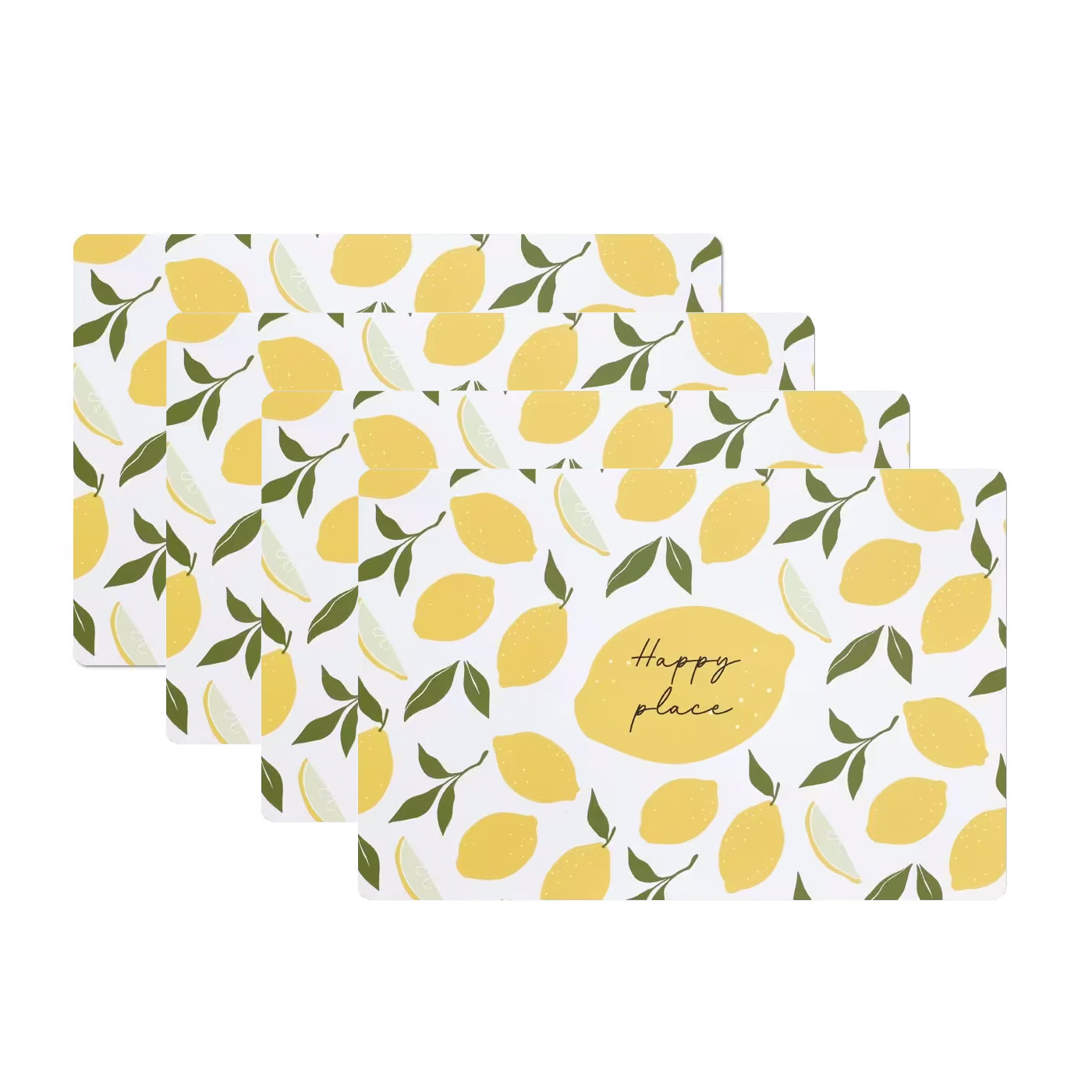 4er Set Platzsets Zitrone 45x30cm Happy Place Sommer Platzdecke Tischsets Küche