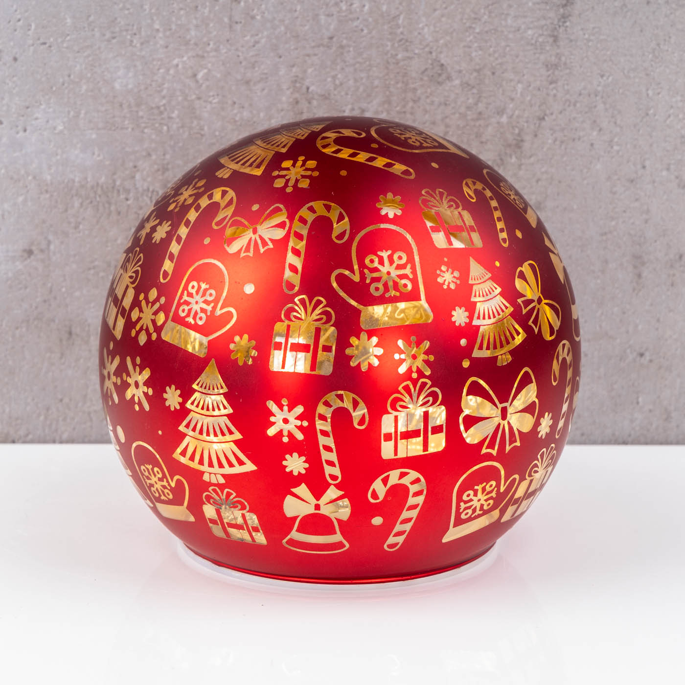 LED Tischleuchte Deko Kugel 12cm Rot Gold Weihnachten Weihnachtskugel Timer