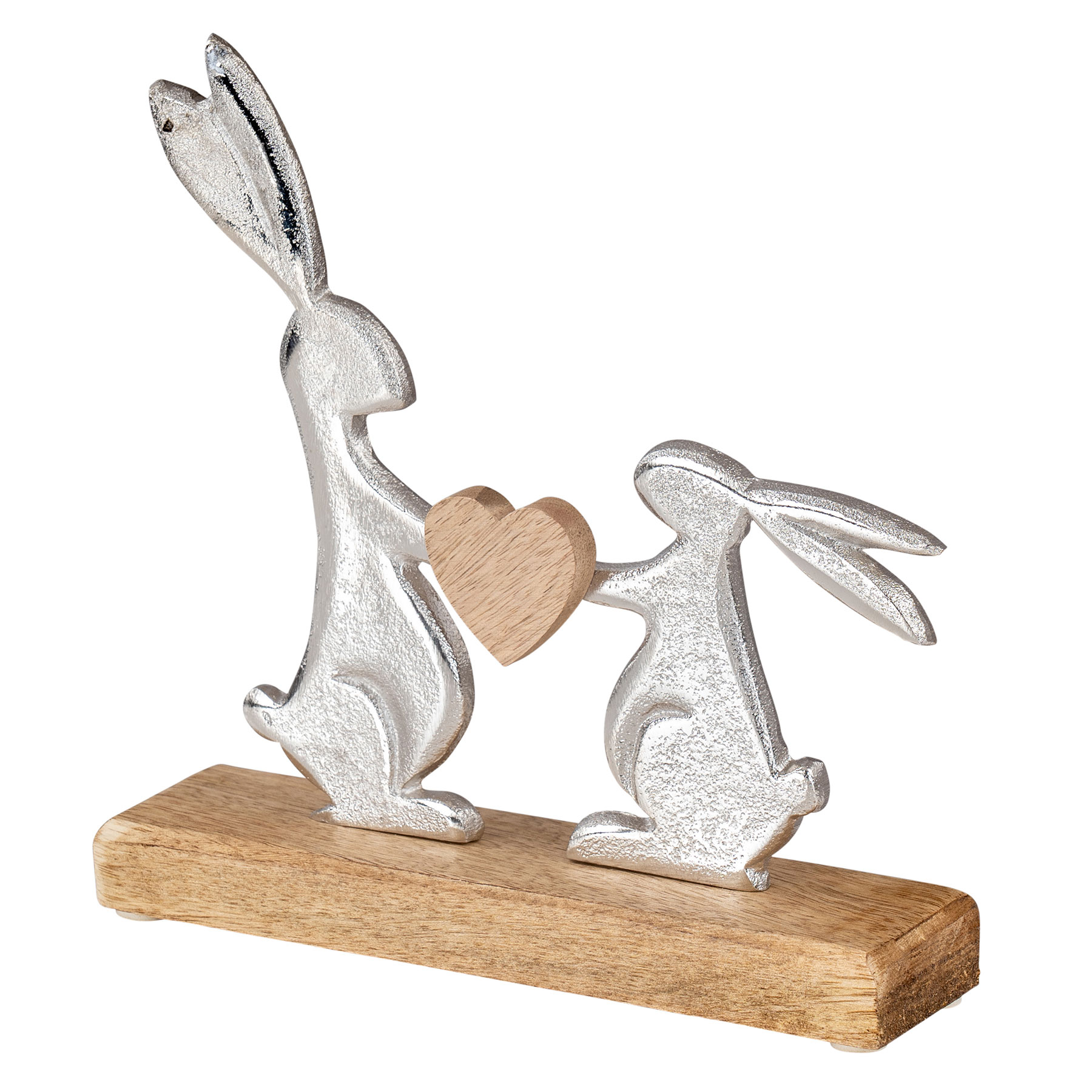 Osterhase Tischdeko Mangoholz Metall Braun Silber Natur Herz Ostern Deko Figur