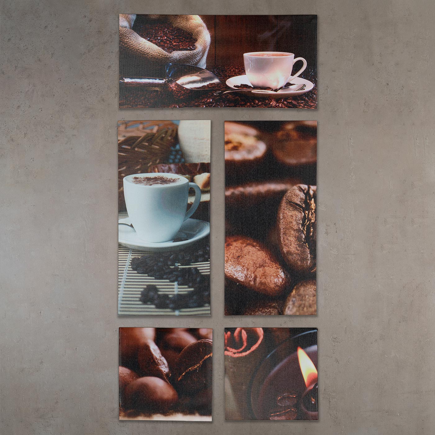 Wandbild 5er Set 86x42cm Leinwand Kaffee Cappuccino Küche Deko Bild