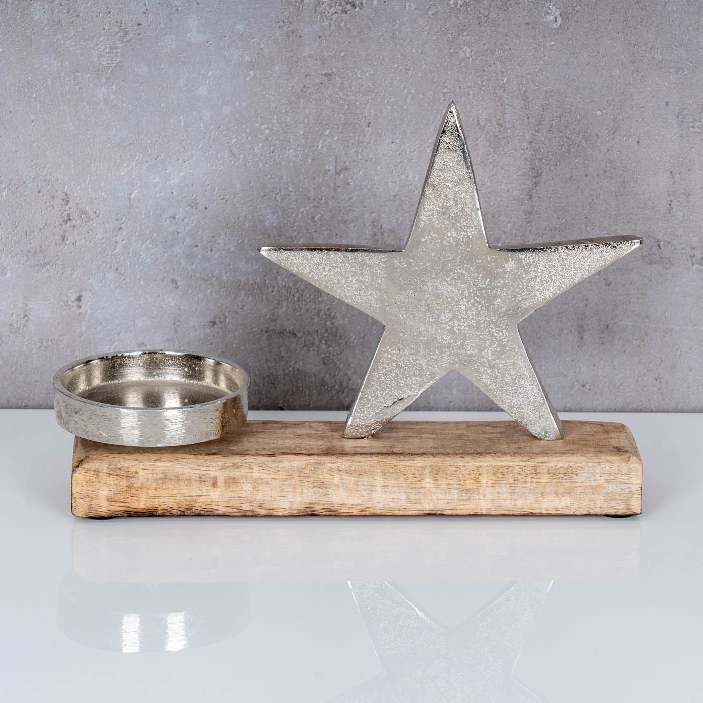 Kerzenhalter Stern 23x15cm Metall Mango Silber Braun Tischdeko Holz Metallstern
