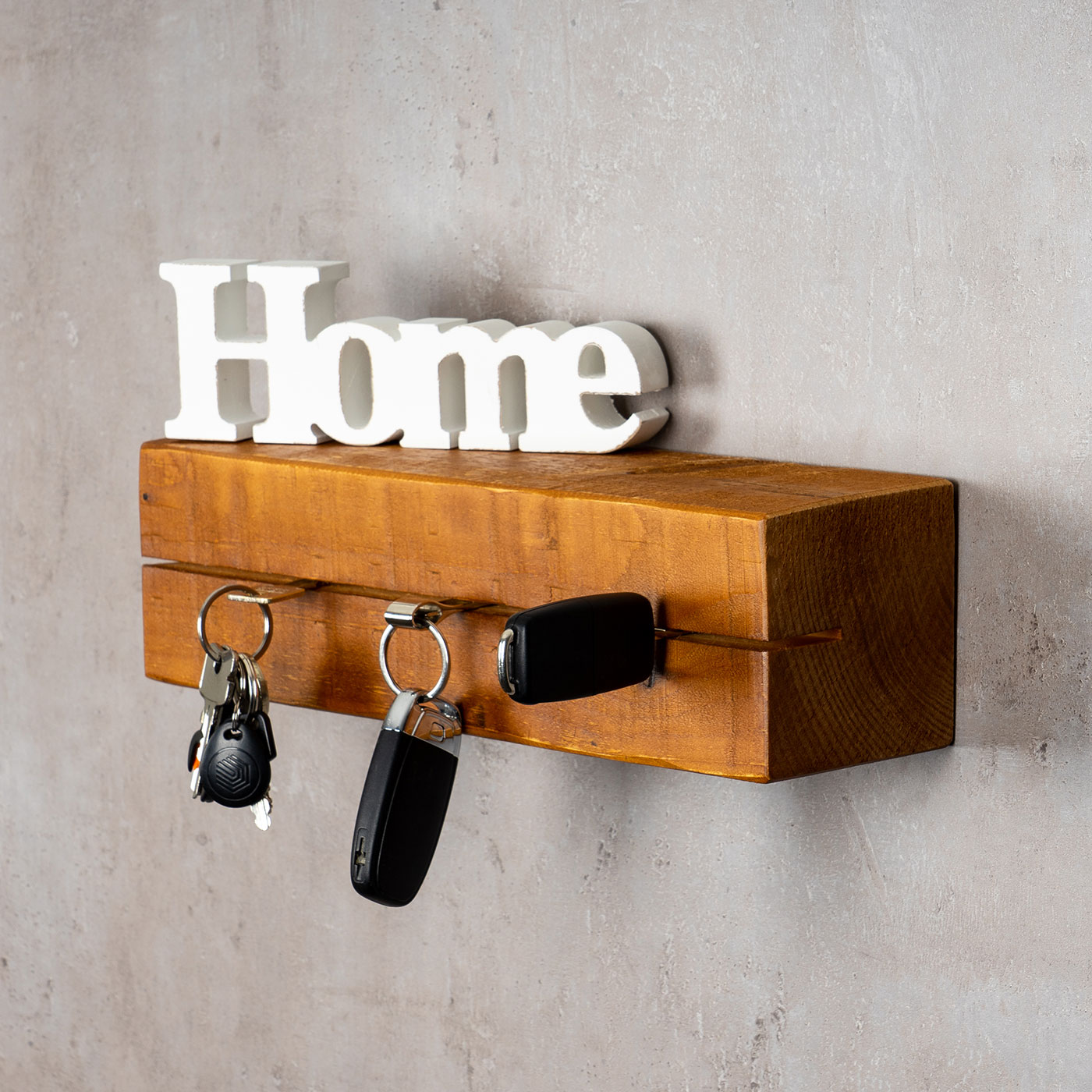 levandeo Schlüsselbrett Holz Massiv 35x10cm Teak lackiert Schlüsselleiste Board