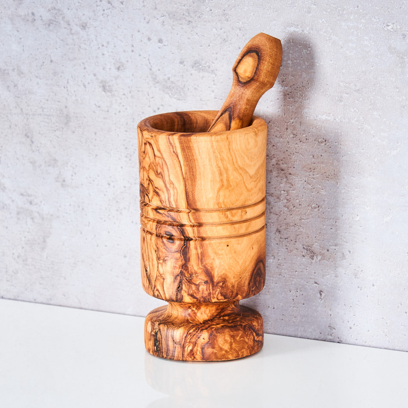 Mörser H12cm Olivenholz Holzmörser Stößel zylindrisch Holz Gewürzmühle Küche Natur Unikat