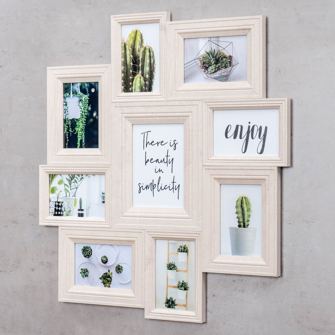 Bilderrahmen 9 Fotos 10x15 13x18 Creme Beige MDF Holz Collage Fotorahmen Wanddeko