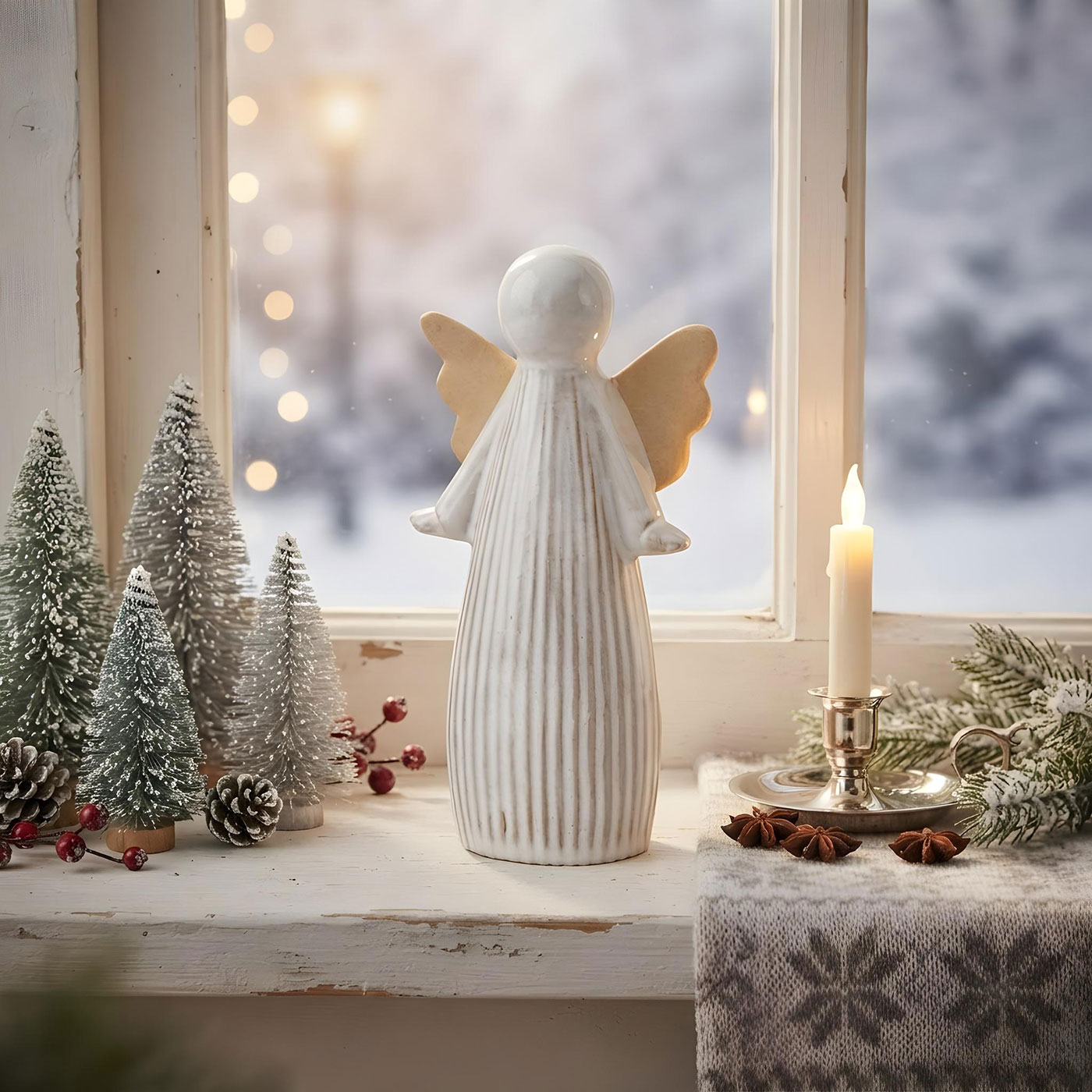 Deko Engelfigur H17cm Porzellan Weiß Schutzengel Weihnachtsdeko Tisch Aufsteller