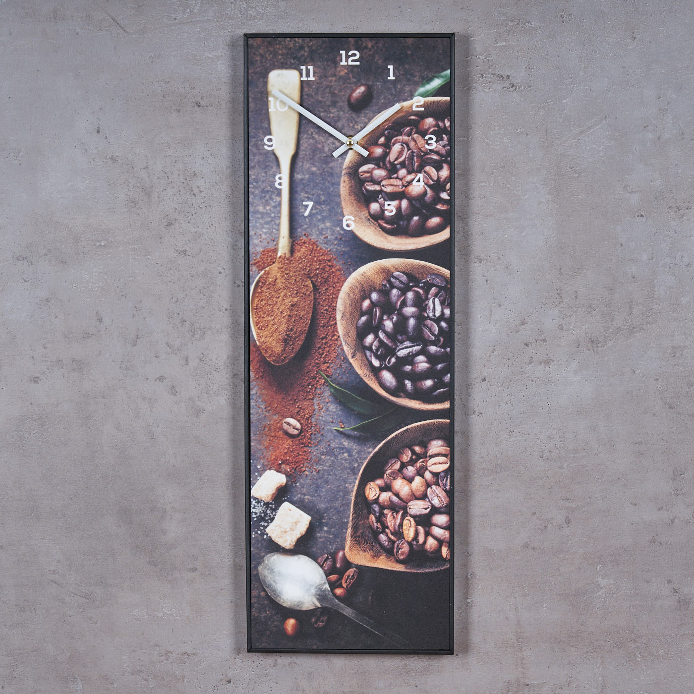 Wanduhr 20x60cm Braun Kaffee Coffee Rahmen Schwarz Küche Bild Cafe Wanddeko Uhr