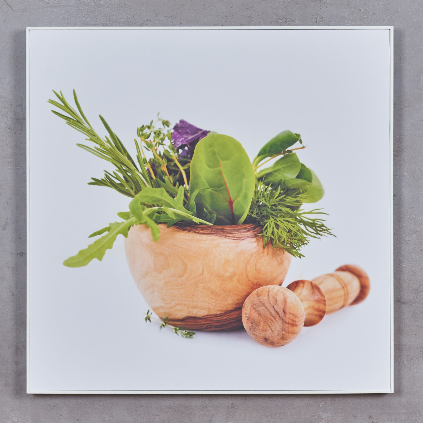 Wandbild 50x50cm PVC Rahmen Weiß Küche Kräuter Küchendeko Wanddeko Bild Deko