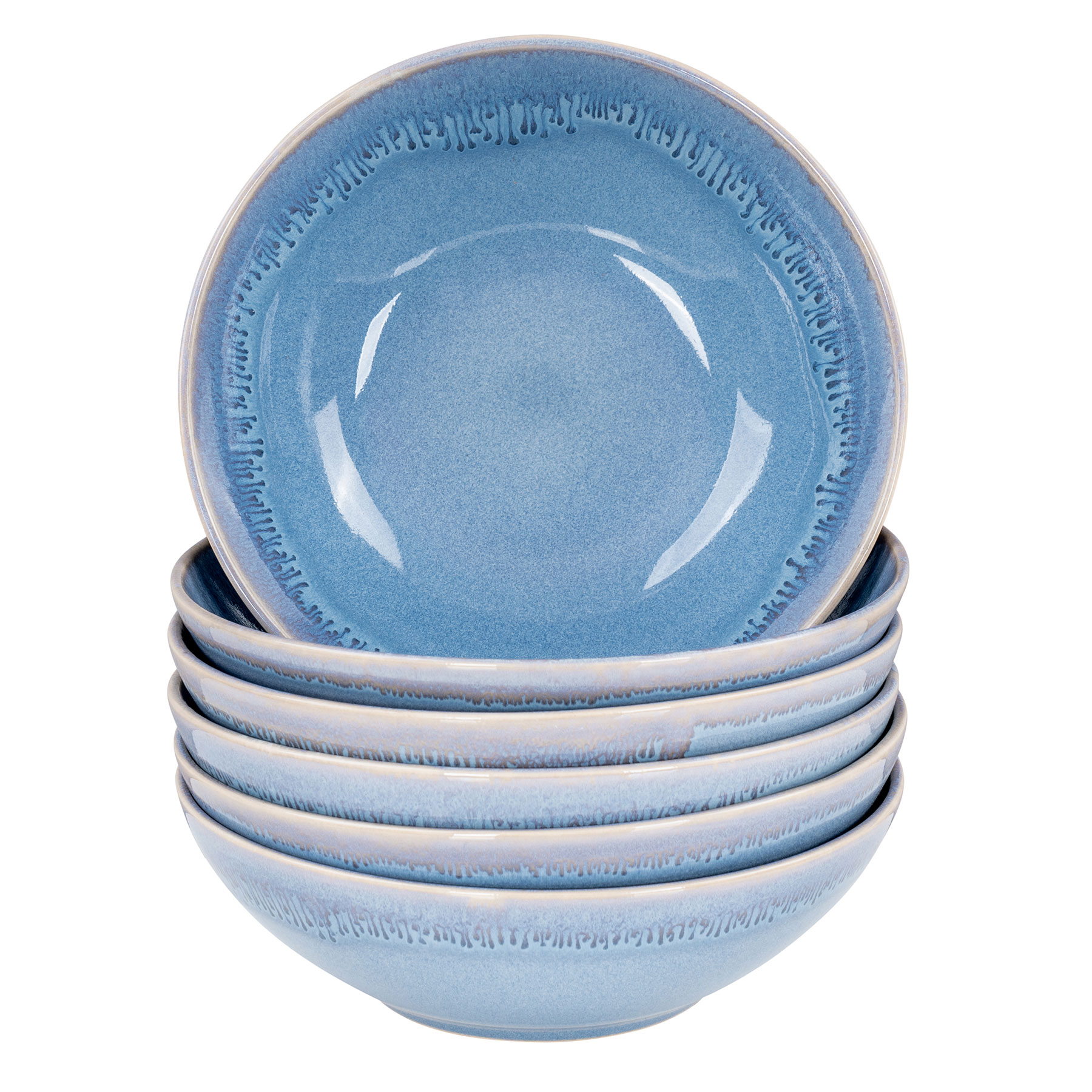 6er Set Steingut Schale Ø18cm Blau Salat Schüssel 6 Personen Suppenteller Bowl