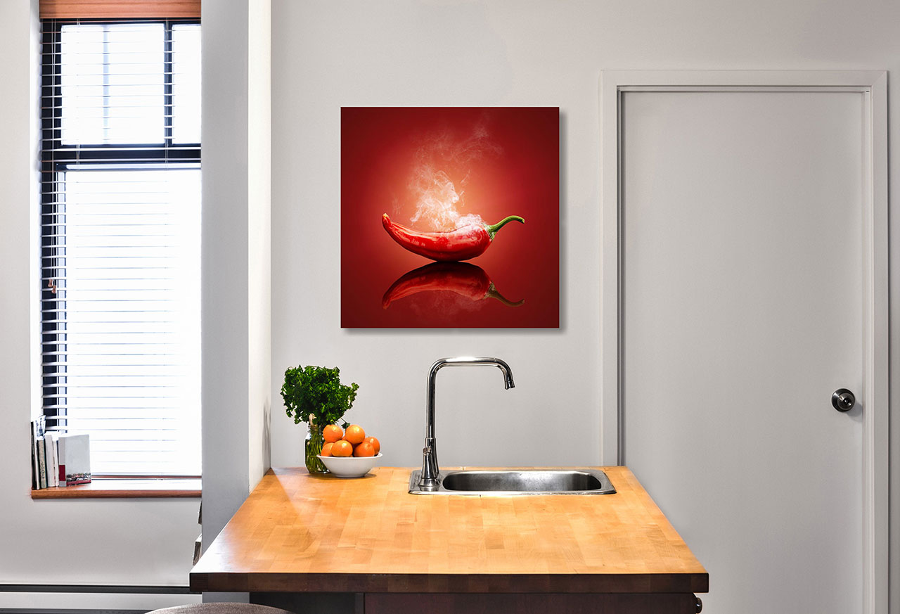 Glasbild 50x50cm Wandbild aus Glas Küche Chili Peperoni Wanddeko Bild Deko