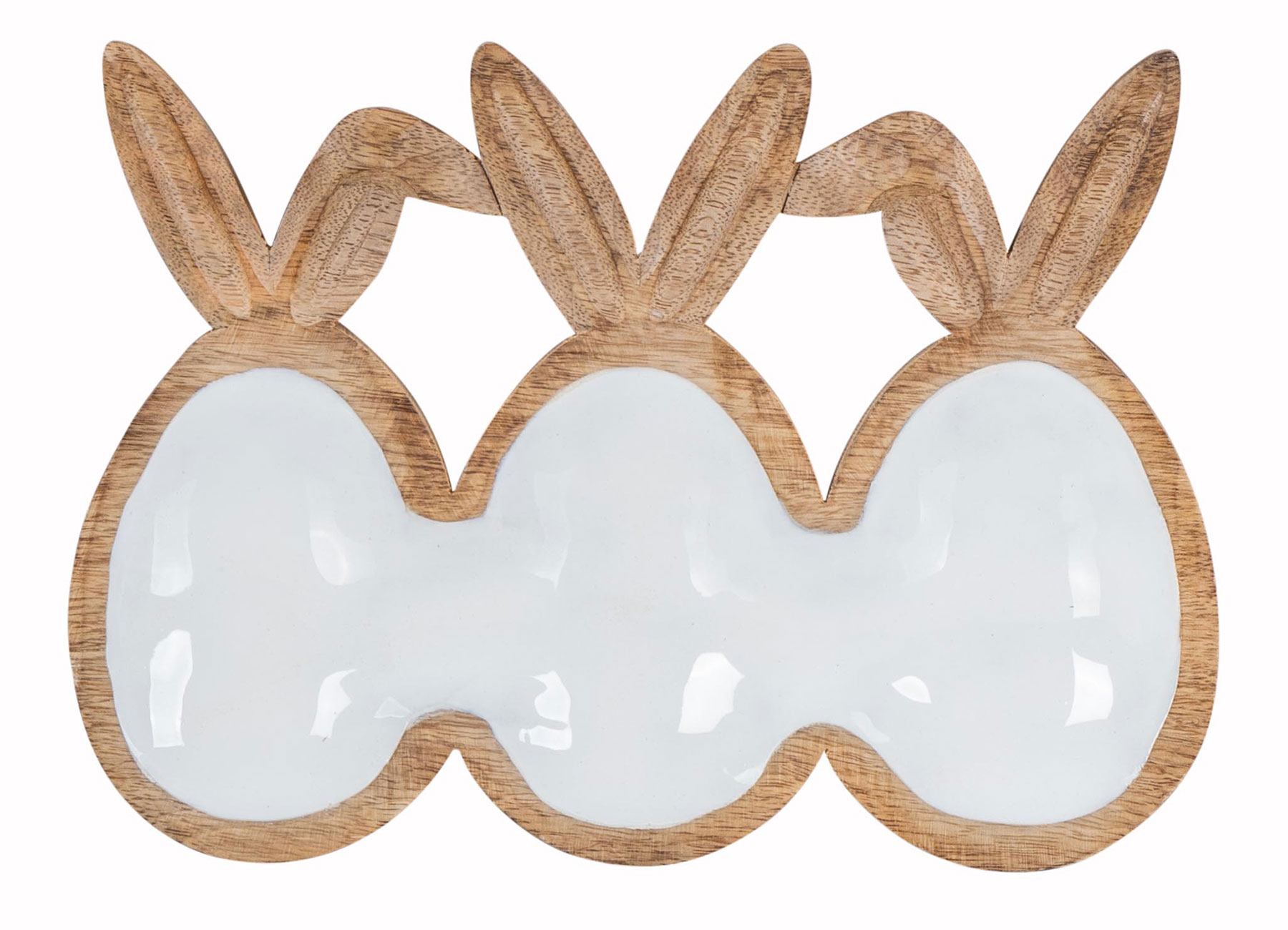 Deko Schale L26cm Ostereier Hasenohren Mangoholz Natur Weiß Osterdeko Tischdeko