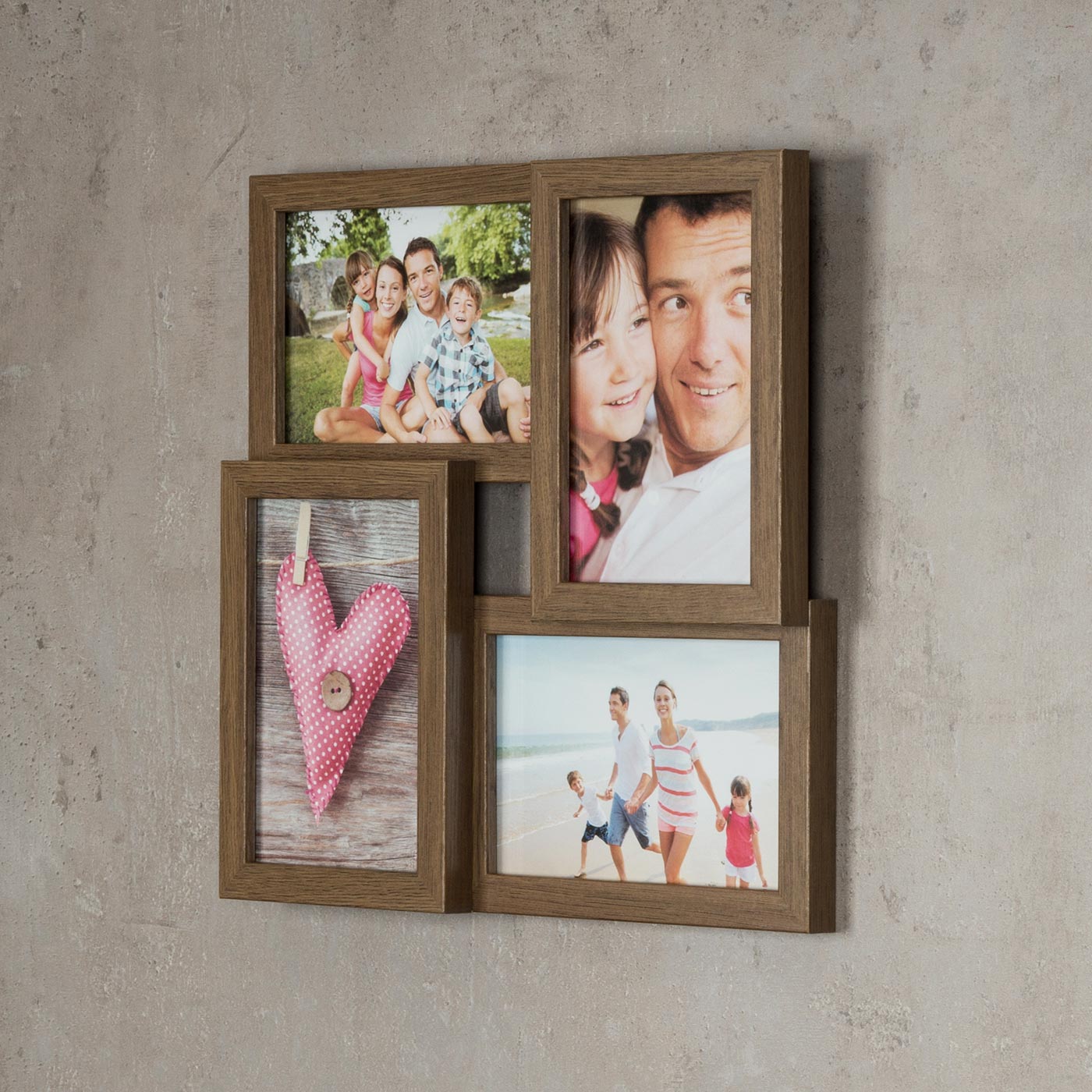 levandeo Bilderrahmen Collage 28x28cm 4 Fotos 10x15 Nussbaum MDF Holz Glas
