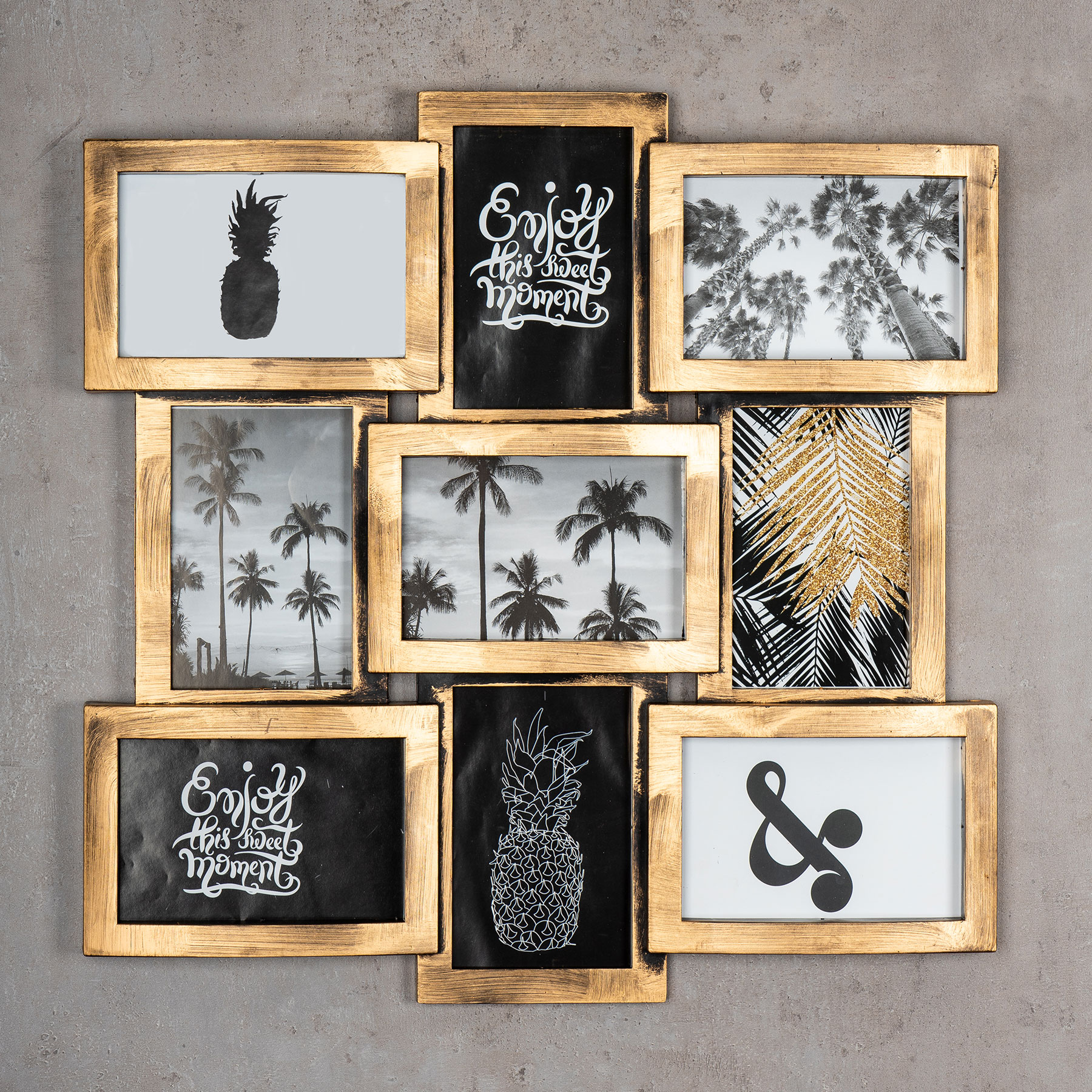 levandeo Bilderrahmen Collage 45x45cm 9 Fotos 10x15cm Kupfer Industrial Glas