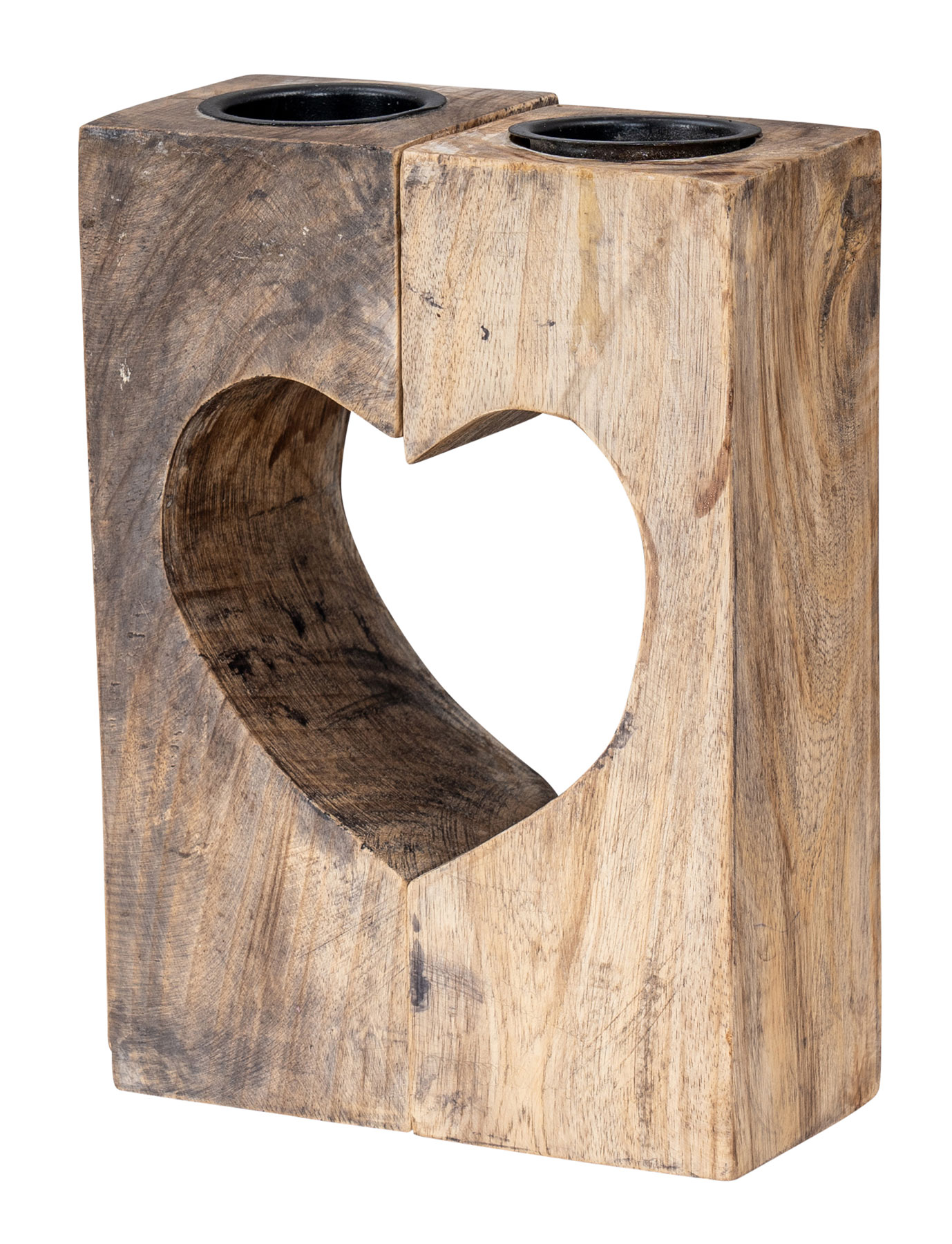 Teelichthalter Herz H20cm Mango-Holz Natur Braun Kerzenhalter Geteilt Tischdeko