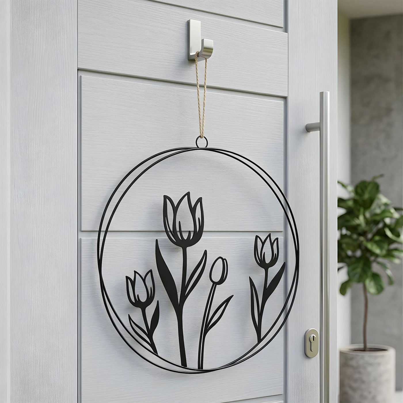 Wandbild Tulpe 30cm Rund Schwarz Metall Türkranz Türschild Metallschild Wanddeko