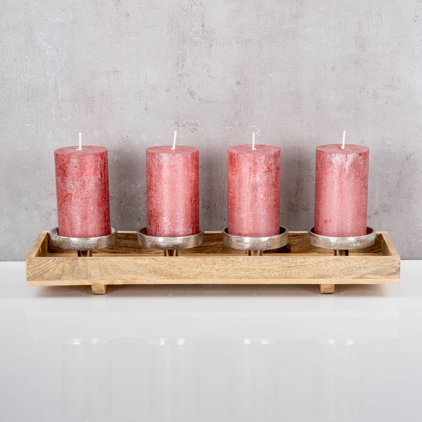 Adventskranz Holz Lang L46cm Mango Weihnachtsdeko Kerzen Tablett Tischdeko