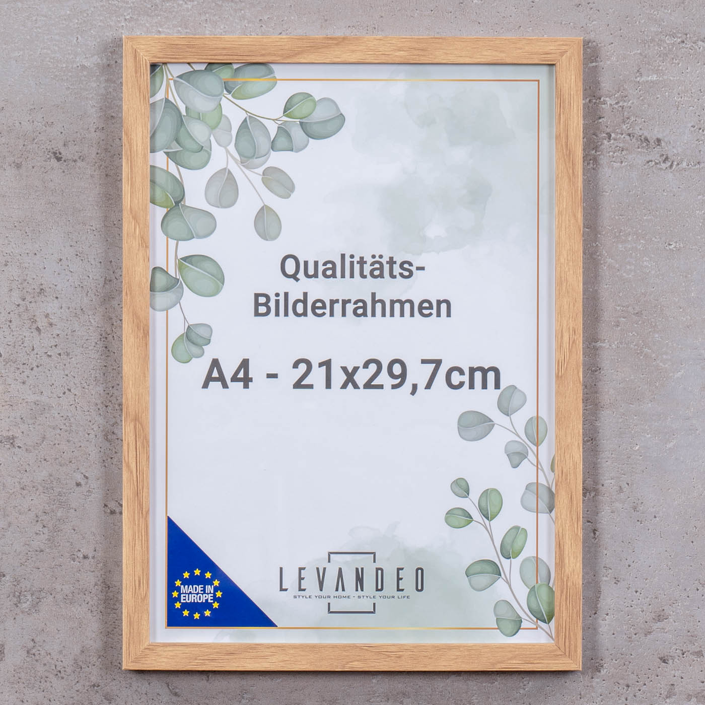 2er Set A4 Bilderrahmen Natur Eiche Optik Made in EU Zertifikatsrahmen Fotorahmen