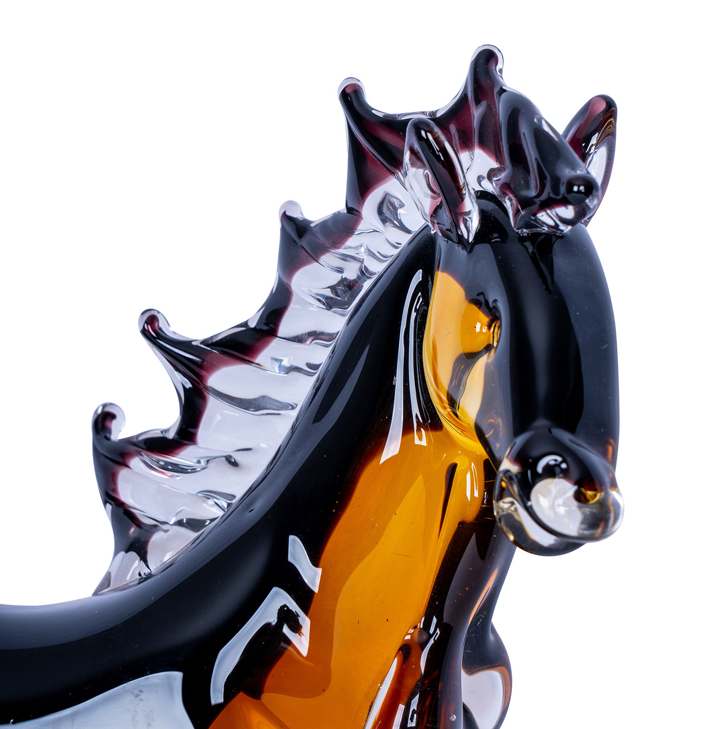 Designer Skulptur Pferd H24cm Glas Glasdeko Schwarz Orange Deko Unikat Geschenk